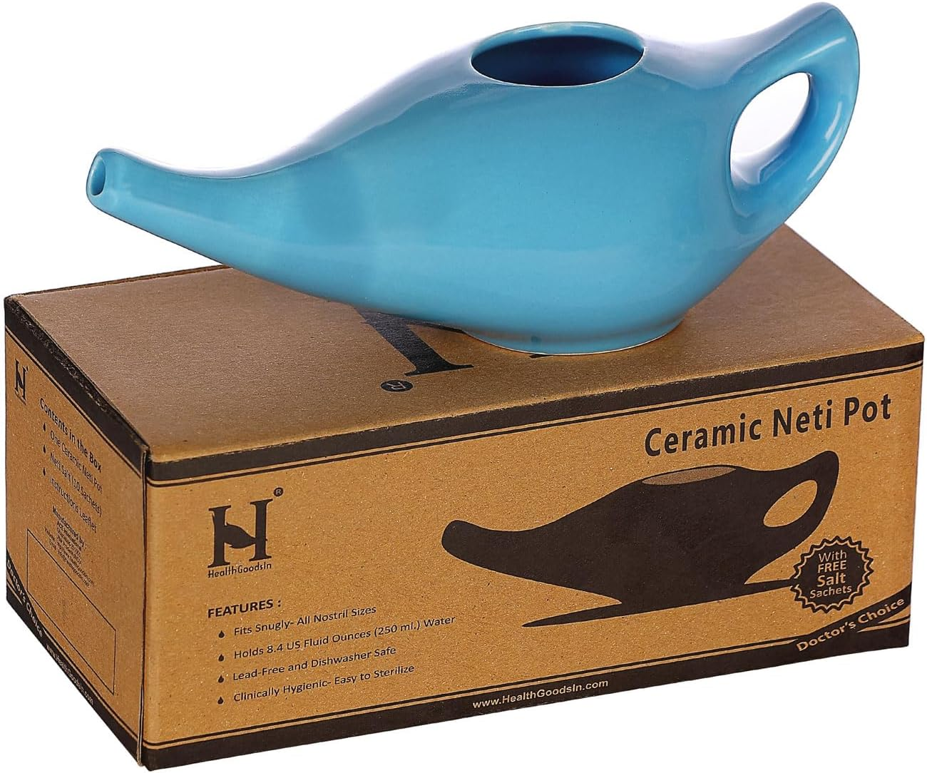 Healthgoodsau - Porcelain Ceramic Neti Pot for Nasal Cleansing - Blue image number 6
