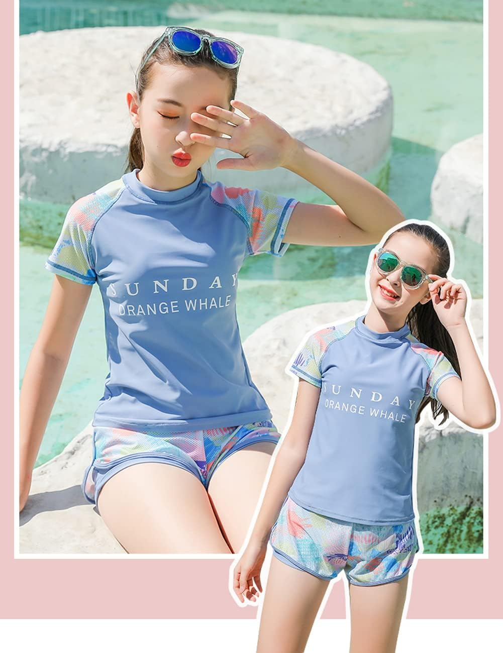 KORADI Girls Swimsuit Rash Guard Set 2-Piece Swimwear Bathing Suit 3-14 Years image number 2