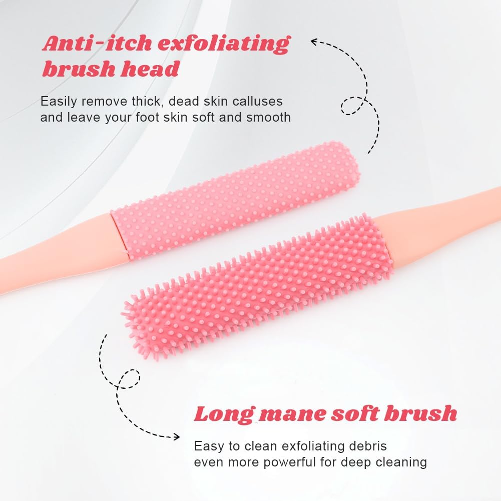 Toe Cleaning Brush with Long Handle, 4Pcs 15.7" Toe Cleaning Brush with 1 Double Side Foot File, Foot Brush Toe Scrubber for Seniors Elderly Men and Women(Color:Pink, Grey, White) image number 5