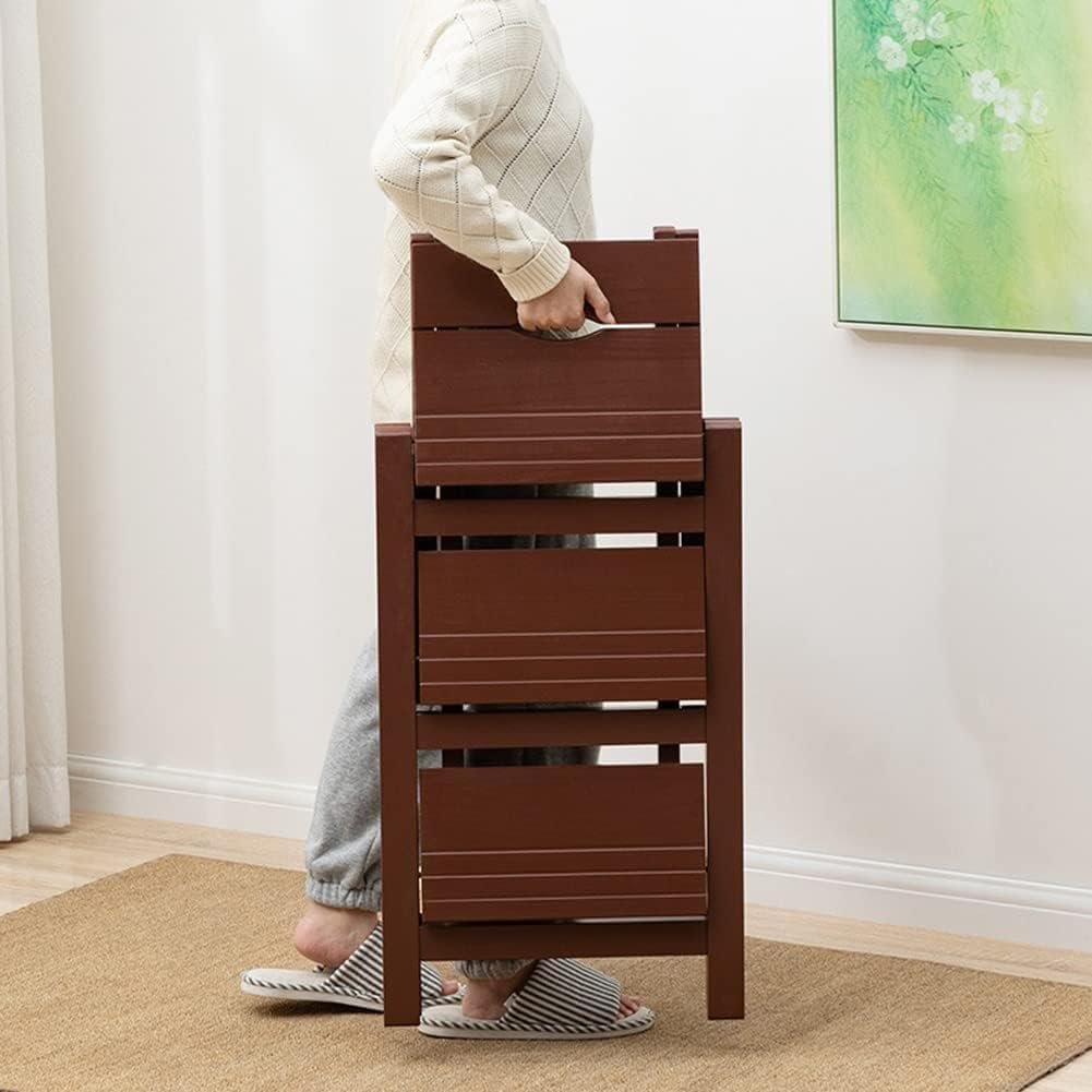 MOMOGEE Wooden Folding Step Stool Portable Library Ladder Chair 2 Tier Indoor Climbing Stool Wide Tread Non-Slip Step Chair Display Storage Shelf Plant Stand for Home Office (2-Tier) image number 6