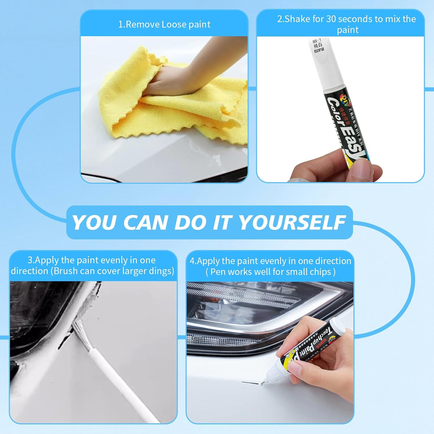 2 Pcs Touch up Paint Pen for Cars, Quick & Easy Vehicle Scratch Repair Paint Kit, Automotive Scratch Remover Pen for Cars, Trucks, Suvs - Effective Glossy Paint Fill Pen for Minor Scratches (White) image number 3