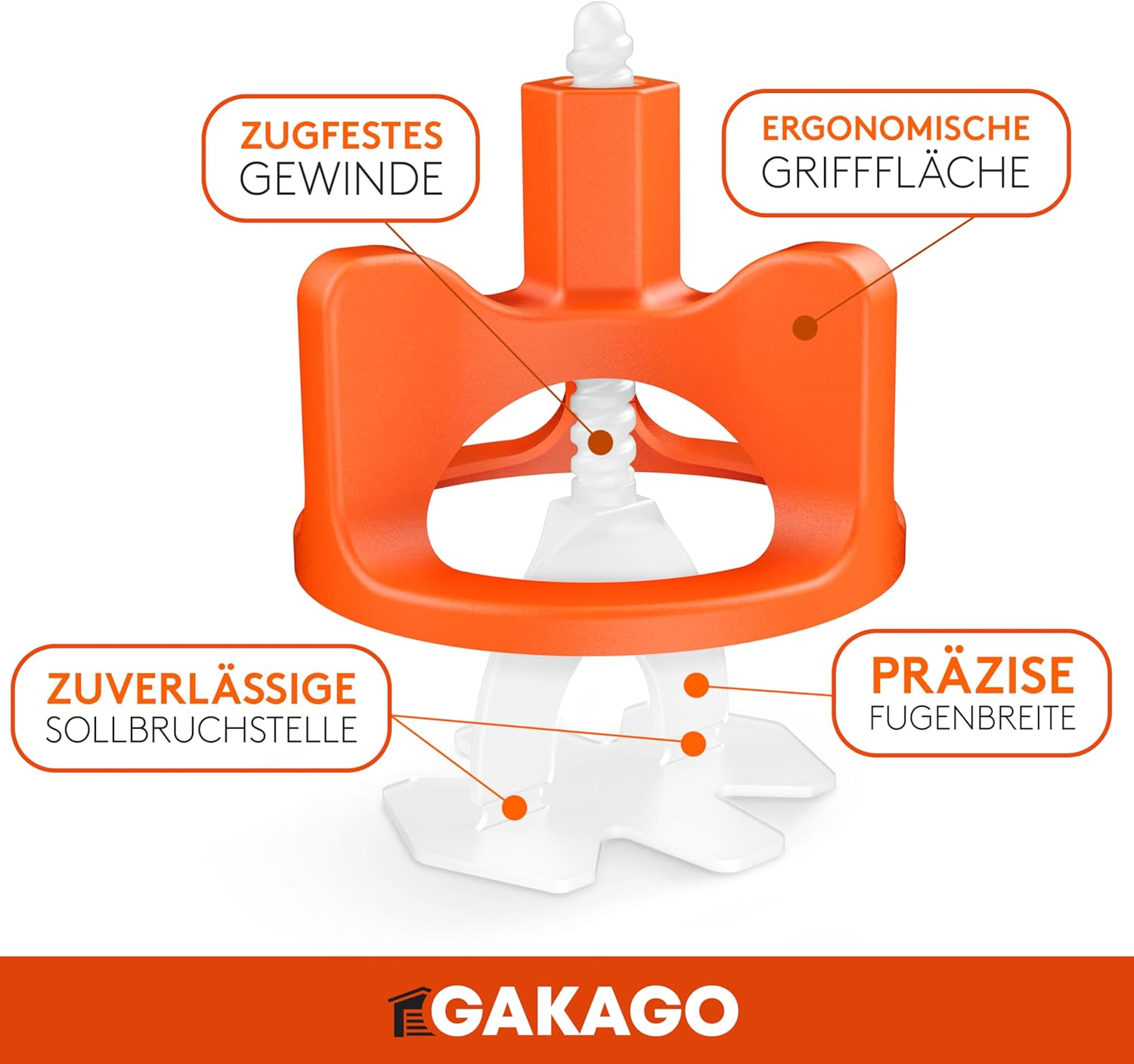 Gakago Tile Levelling System 200 Thread Tabs 2 Mm - Laying Aid for a Perfect Joint Pattern - Superior Range for Tile Thicknesses 3-18 Mm - Tile Protection with Schon Washers image number 5