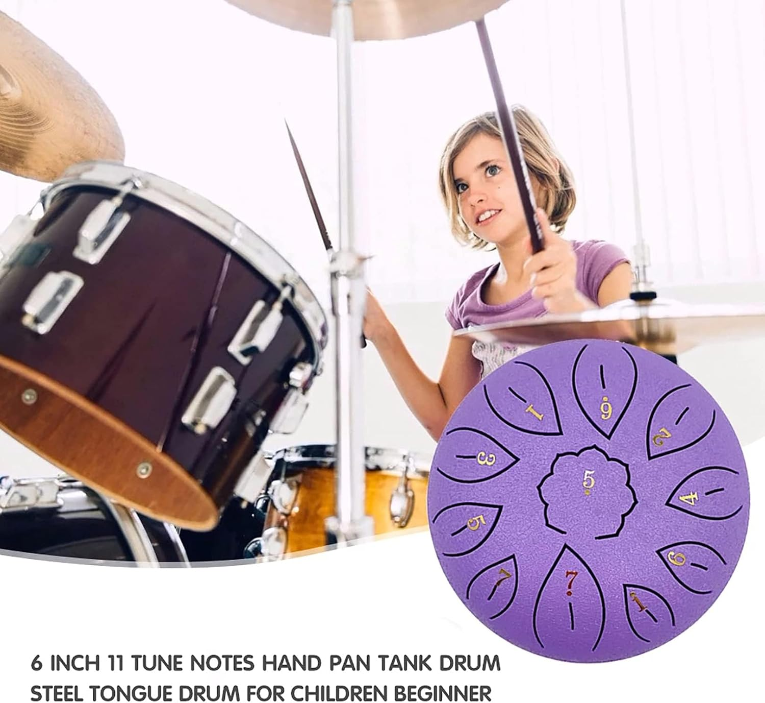 Steel Tongue Drum 6 Inch 11 Note, Rain Drum for outside D Major Handpan Drum for Meditation Yoga Musical Education, Handpan Dr Um for Kids, Sound Healing Meditation (Purple, 6-Inch) image number 4