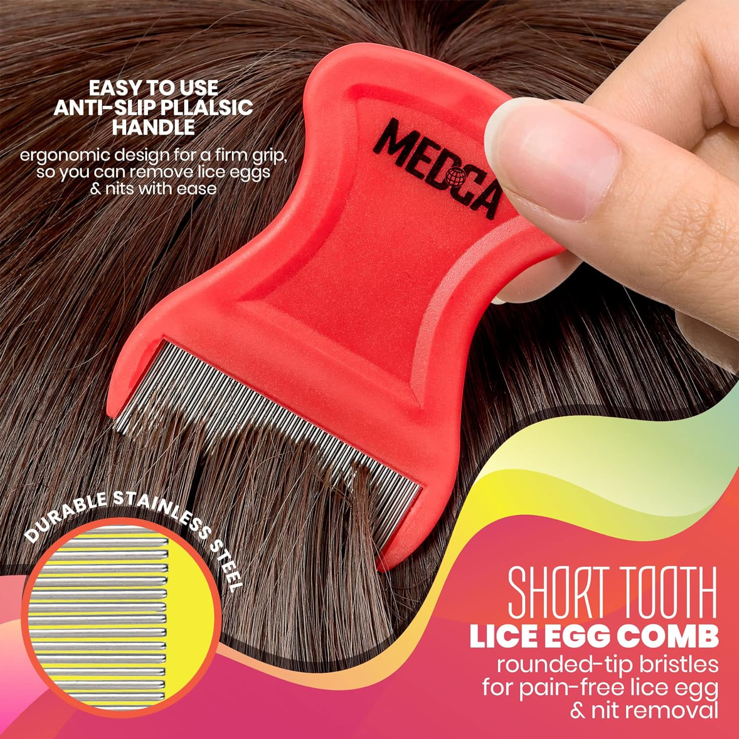 Premium 5 Piece Lice Kit - Nit Removal Fine Tooth Comb and Magnifier Full Treatment Set - BS0765G Lice Comb Set image number 3