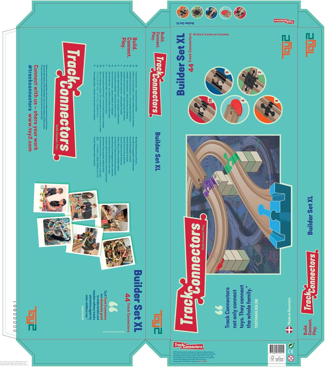 TOY2 Builder Set XL, 44 Pieces, Compatible with Brio &  Duplo, Sustainable Wooden Train Set Rail Connector Pack image number 2