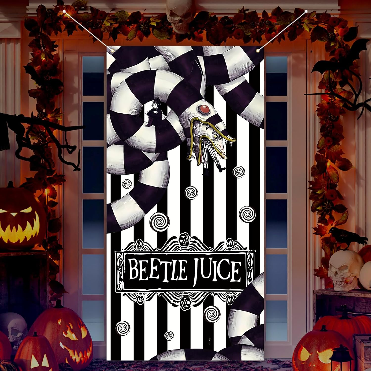 Scary Creepy Halloween Door Cover Halloween Photo Backdrop Birthday Party Decorations and Supplies for Home image number 2