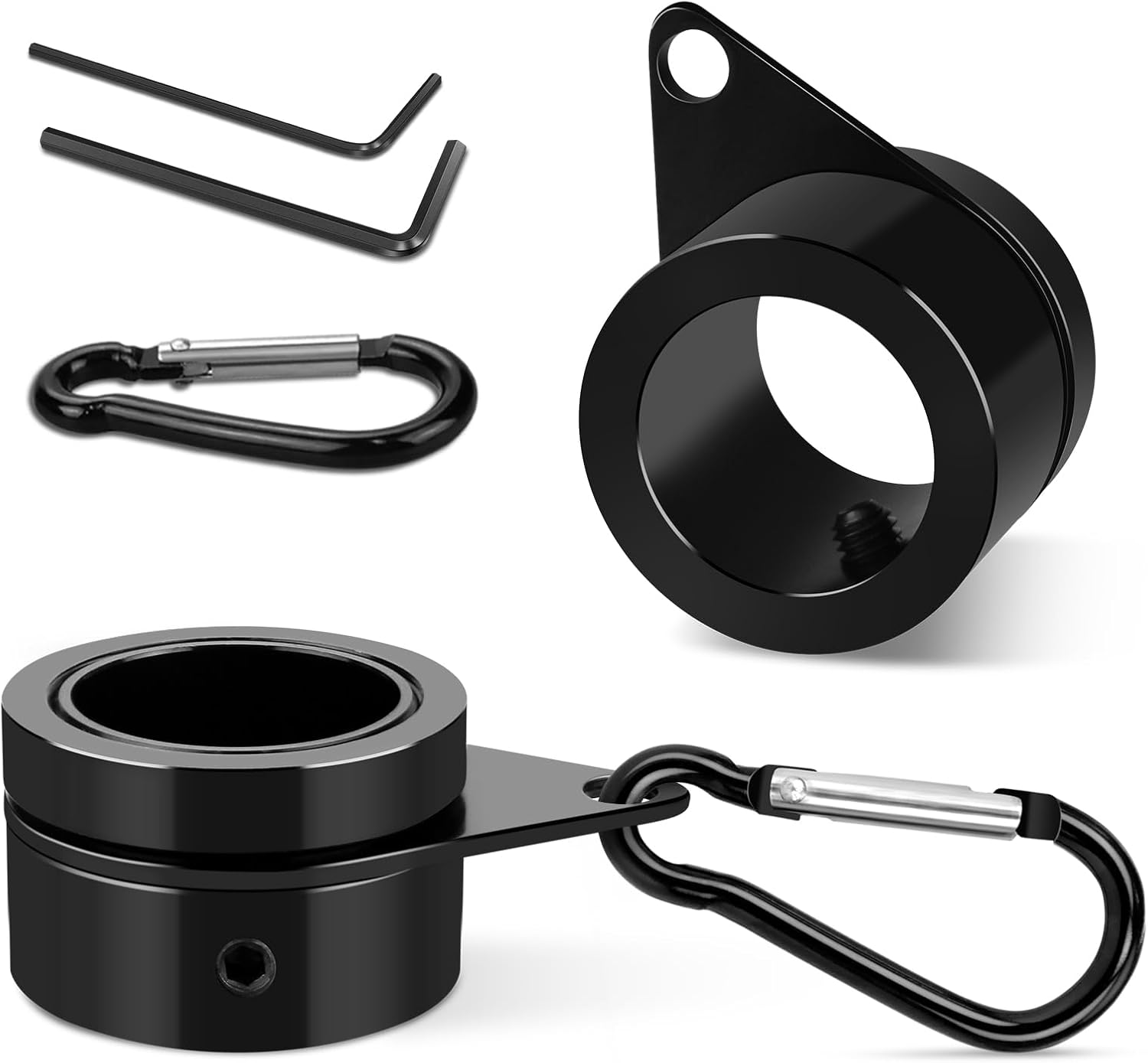 Loretoy 2 Pack Aluminum Alloy Flag Pole Rings, 360 Degree Rotating Flagpole Flag Mounting Rings Spinning Flag Pole Kit with Carabiner for 0.75-1.00 Inch Diameter Flagpole (&Phi; 1 Inch, Silver)