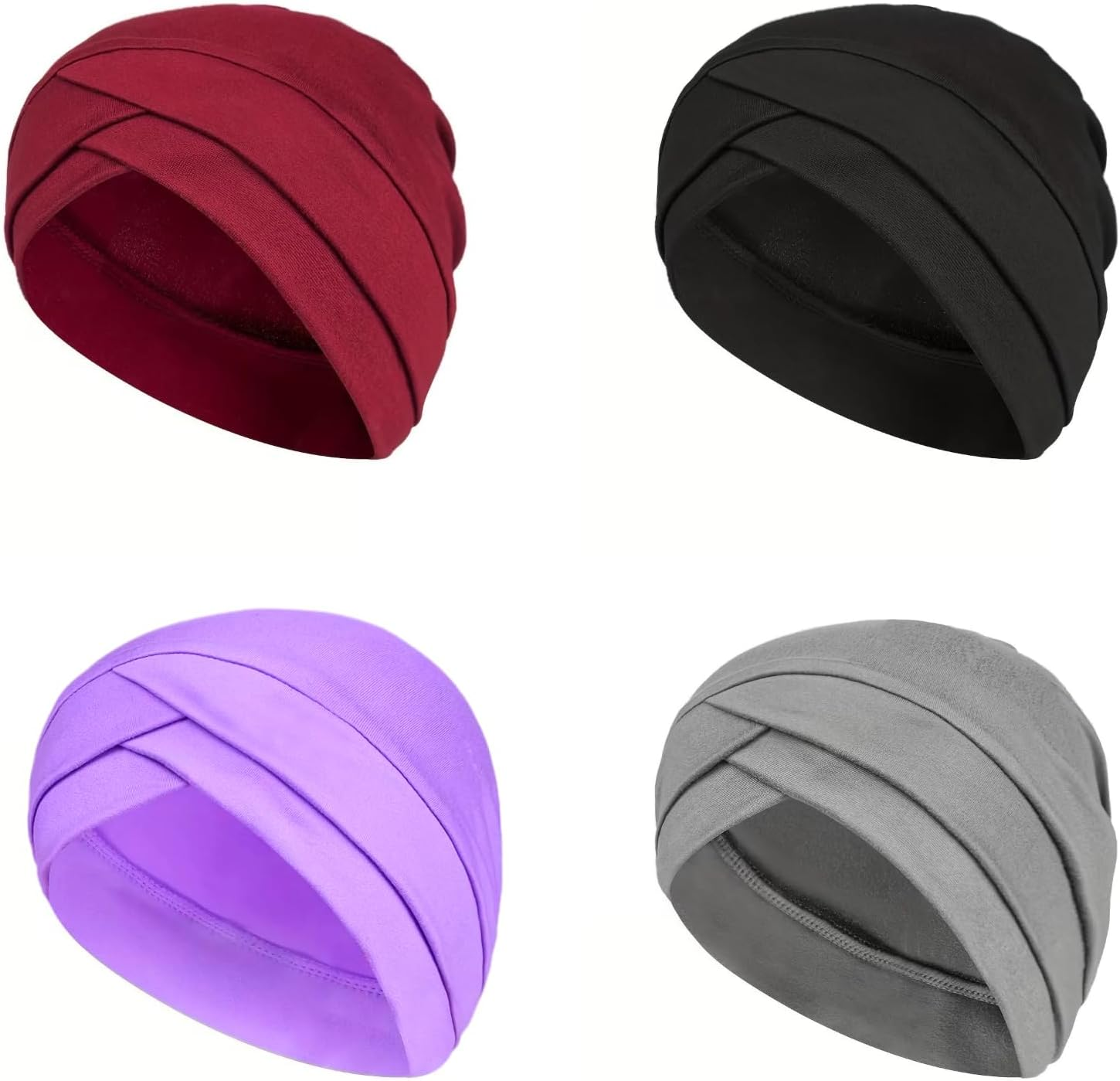 4 Pcs Turbans for Women with Cancer Chemo Headwear Cancer Patient Head Covering Soft Pleated Stretchy Lightweight Head Wrap Sleep Hat
