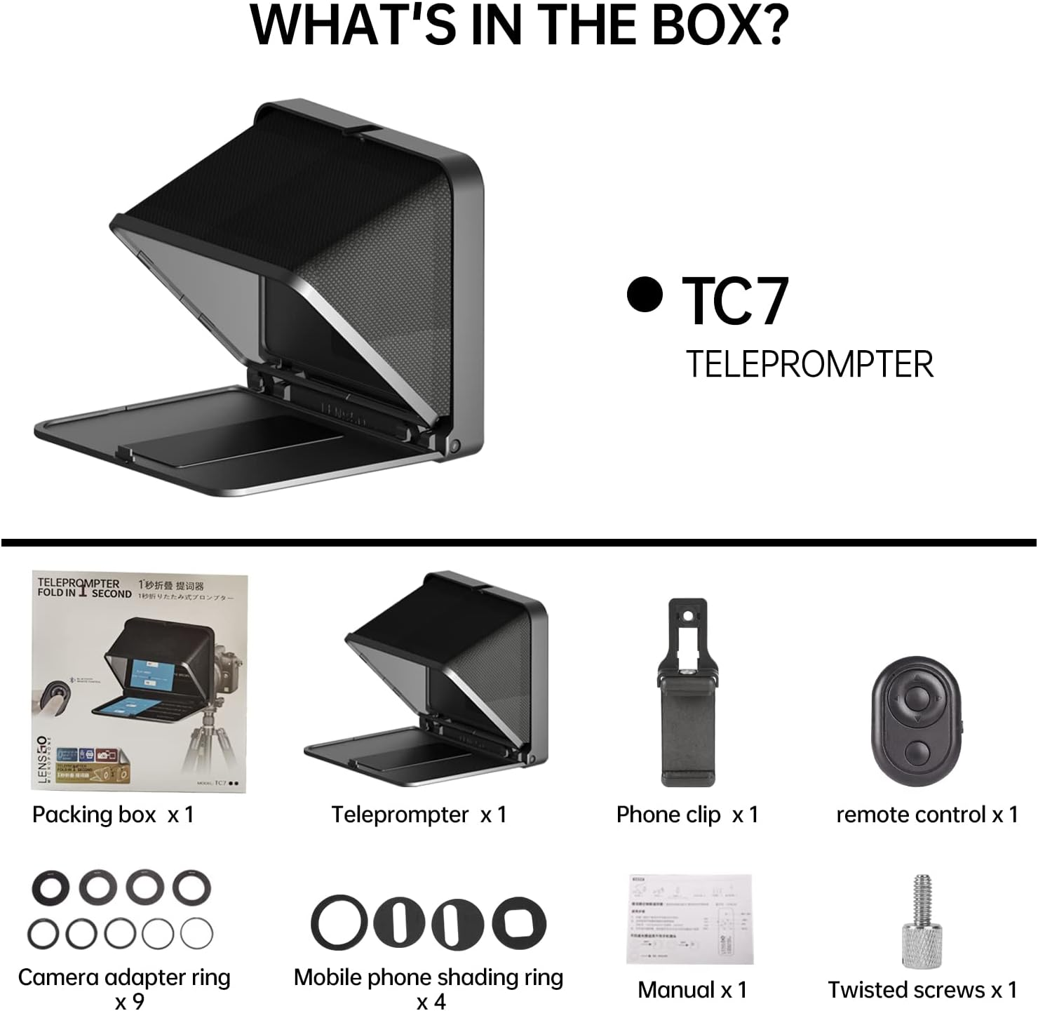 LENSGO 8&rdquo; Teleprompter for Ipad Tablet Smartphone DSLR Camera W/Remote Control, APP Compatible with Ios & Android System for Online Teaching Vlogger Live Streaming Interview, Fold in One Sec (Black) image number 4