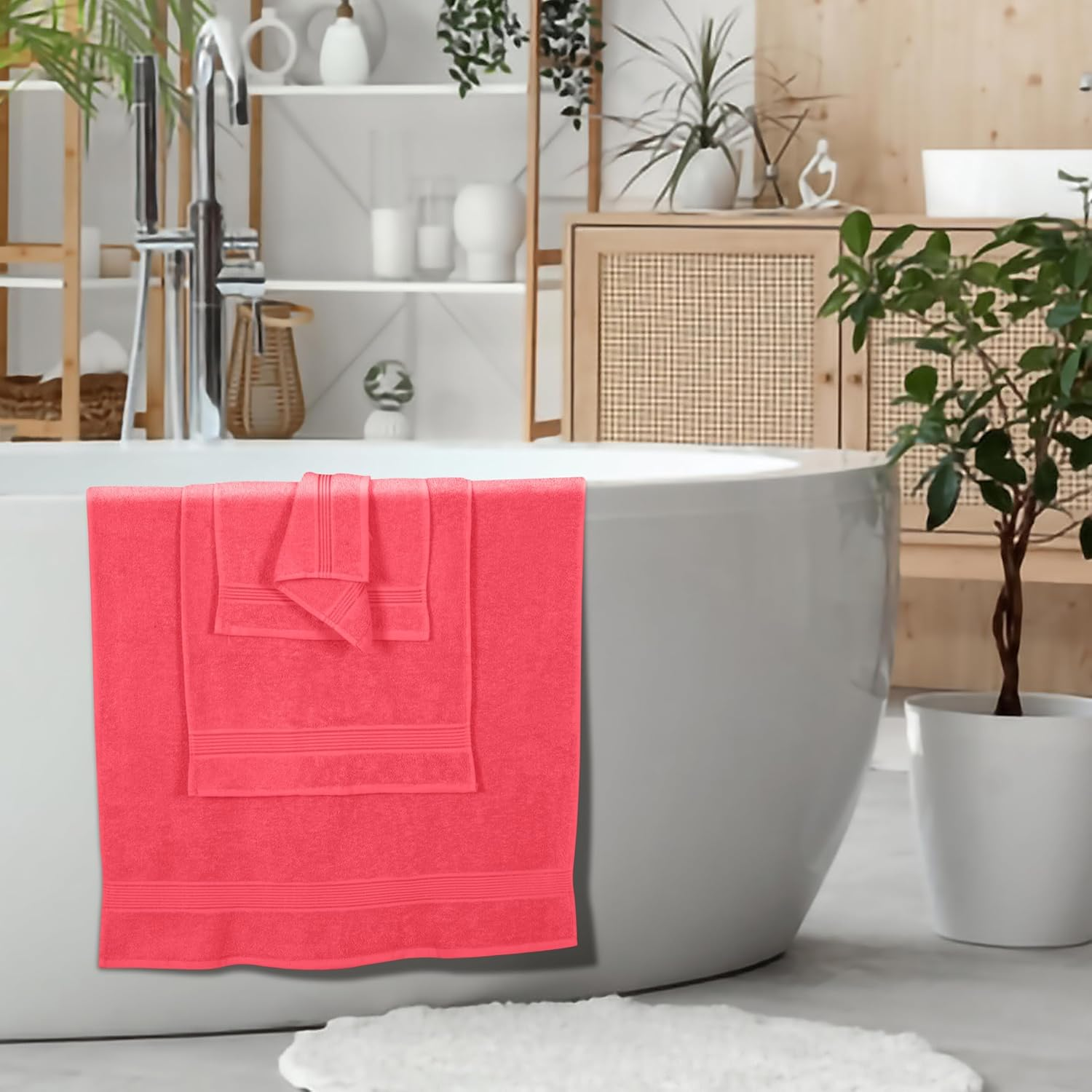 Belizzi Home Ultra Soft 6 Pack Cotton Towel Set, Contains 2 Bath Towels 28X55 Inch, 2 Hand Towels 16X24 Inch & 2 Wash Coths 12X12 Inch, Ideal for Everyday Use, Compact & Lightweight - Coral Orange image number 7