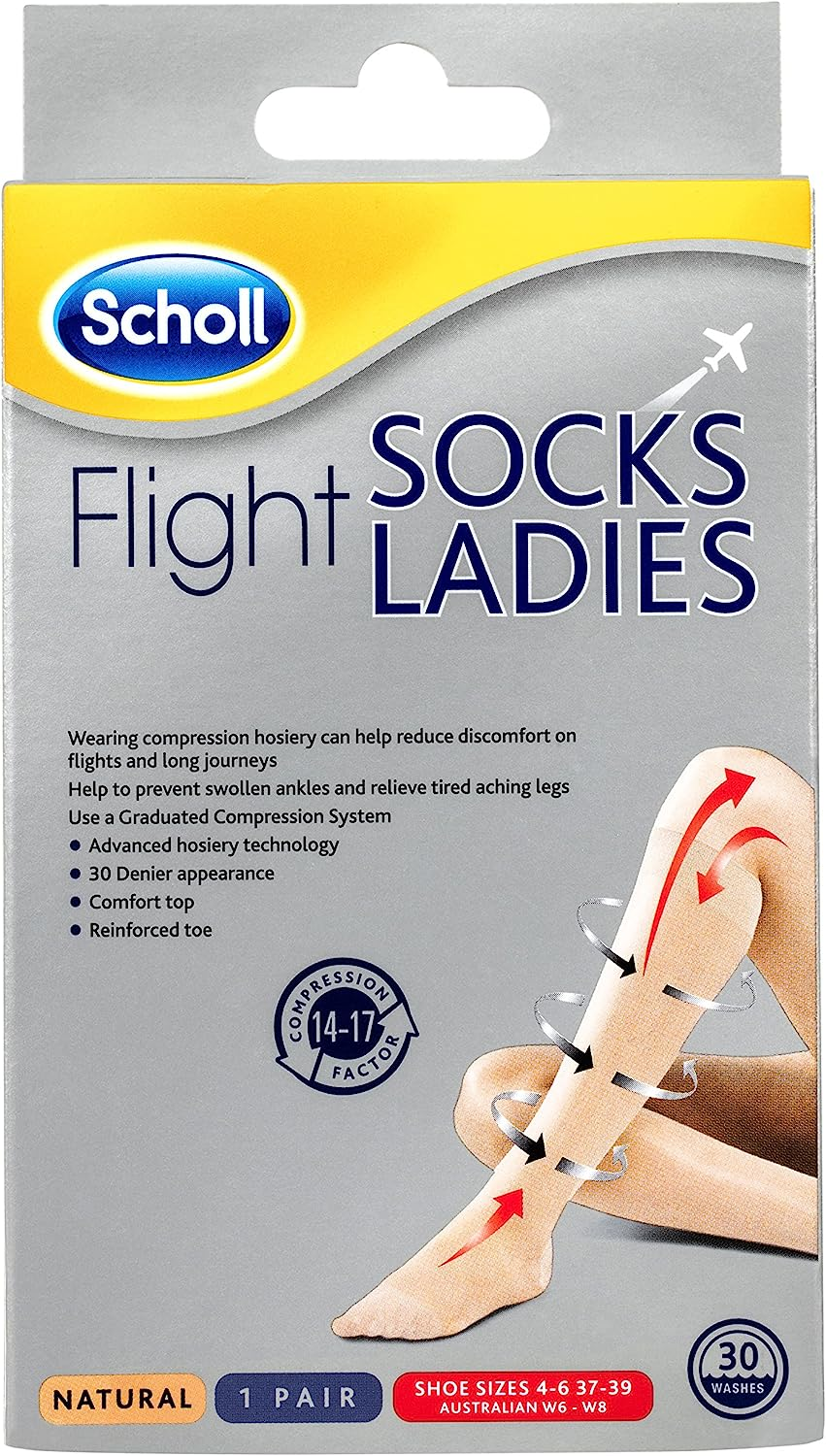 Scholl Flight Socks Compression Hosiery Ladies, Natural (8-10) image number 4