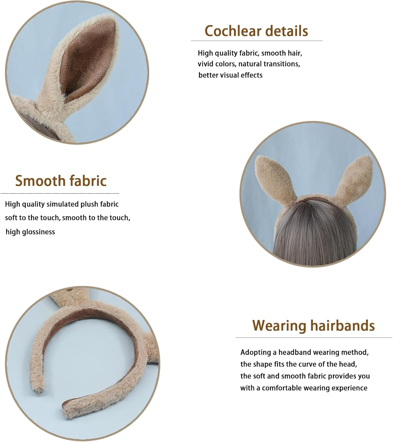 2 Pack Cute Plush Horse Ears Headband Animal Hairbands Costume Accessories