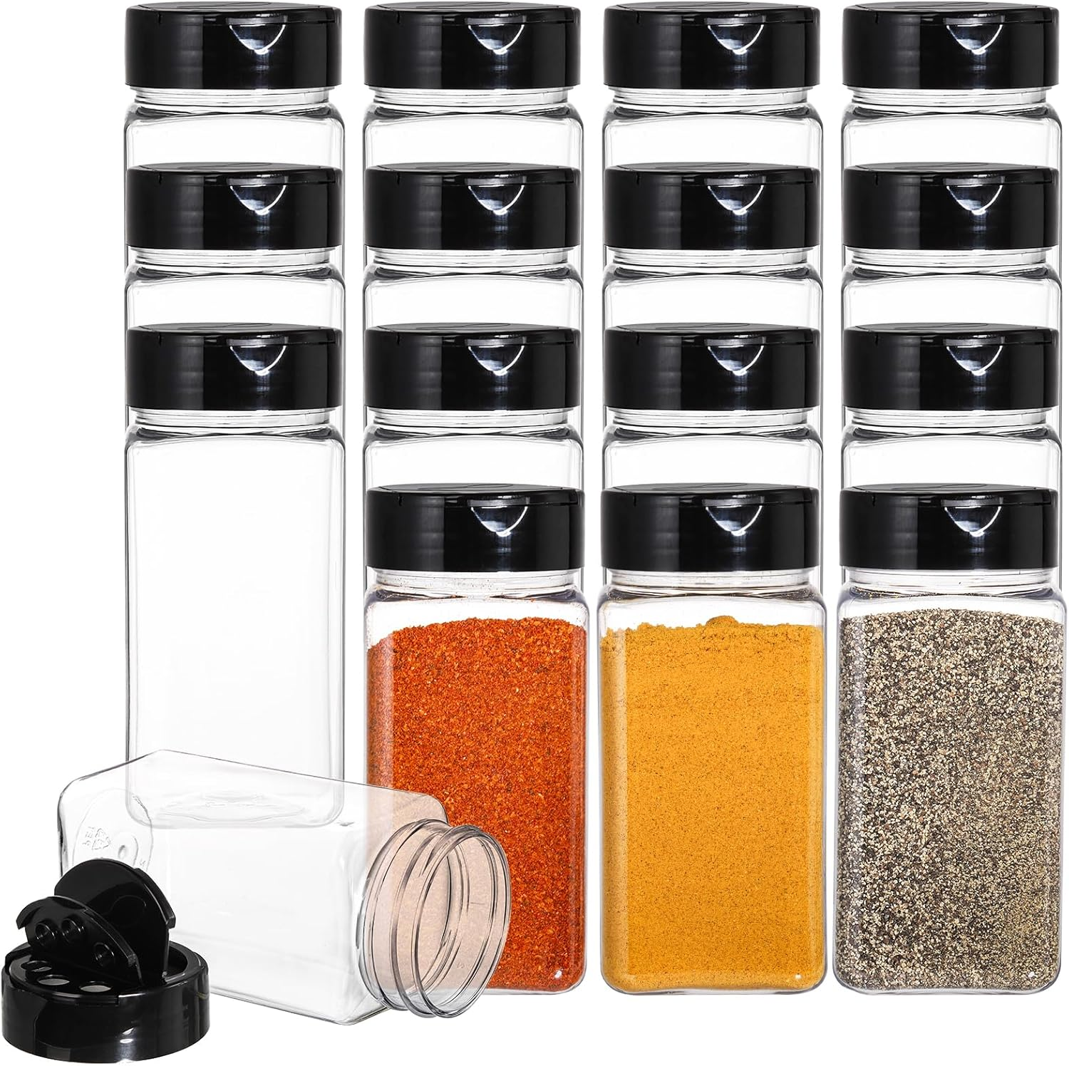 Bekith 16 Pack 9 Oz Plastic Spice Jars Bottles Containers with Black Cap &ndash; Perfect for Storing Spice, Herbs and Powders image number 4