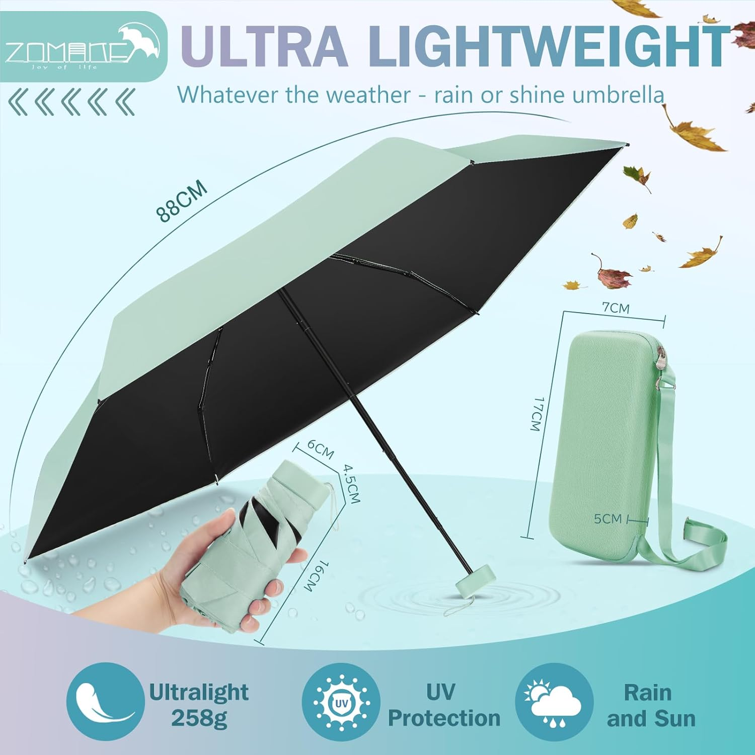 ZOMAKE UV Mini Umbrella - Lightweight Travel Umbrellas 99% UV Protection, Small Compact Portable for Women Men Kids Multiple Colors