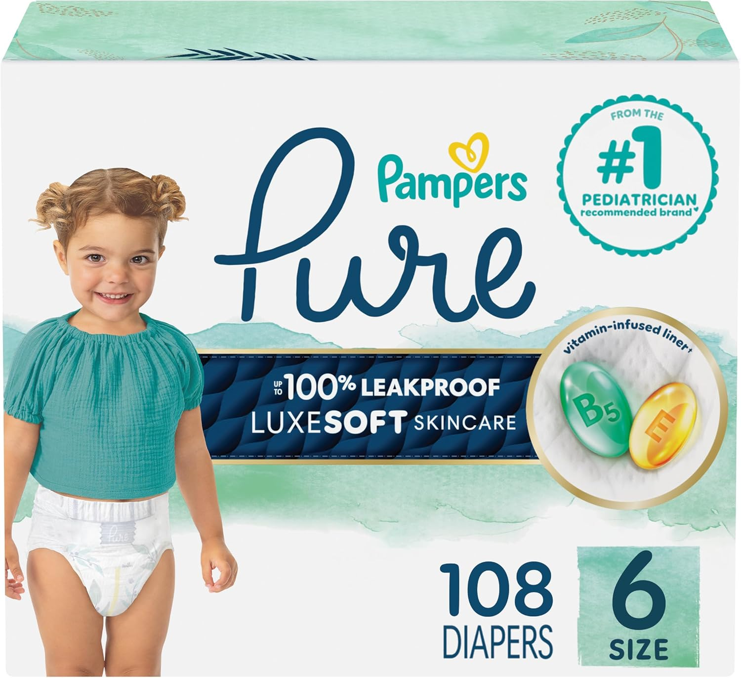 Pampers Diapers Size 6, 108Count - Pure Disposable Baby Diapers, Hypoallergenic & Unscented Protection, One Month Supply image number 3