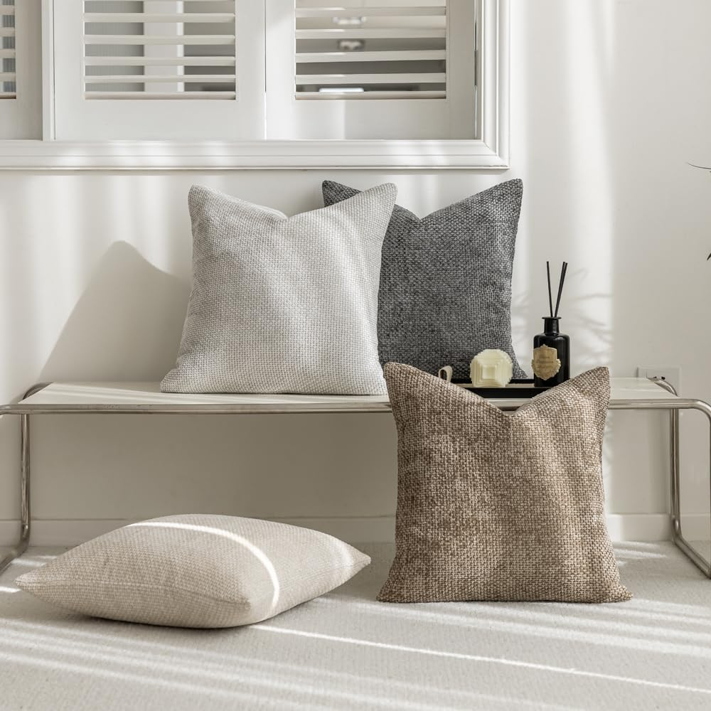 LANANAS Neutral Decorative Throw Pillow Covers 18X18 Inch for Living Room Couch Bed Sofa Farmhouse Boho Home Decor Set of 4 Soft Corduroy Accent Luxury Cushion Cases (18X18, Neutral) - Neutral image number 6