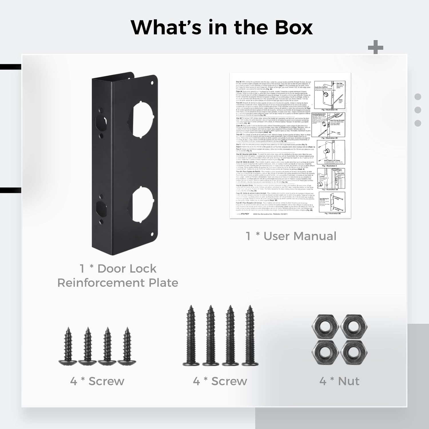 Lock and Door Reinforcement Plate, Dual Bore Door Lock Reinforcer, 2-3/8&rdquo; Backset Stainless Steel Door Guard, Door Jamb Reinforcement for 1-3/4&rdquo; Front Entry and Bedroom Doors image number 1