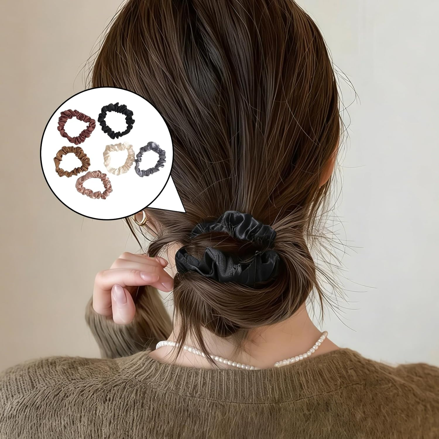 Yxvyxymyxxg​ Satin Scrunchies Set - 6-Piece Small Silk Hair Ties in Mixed Colors, Smooth & Comfortable for All Hair Types, Easy on Hair image number 5