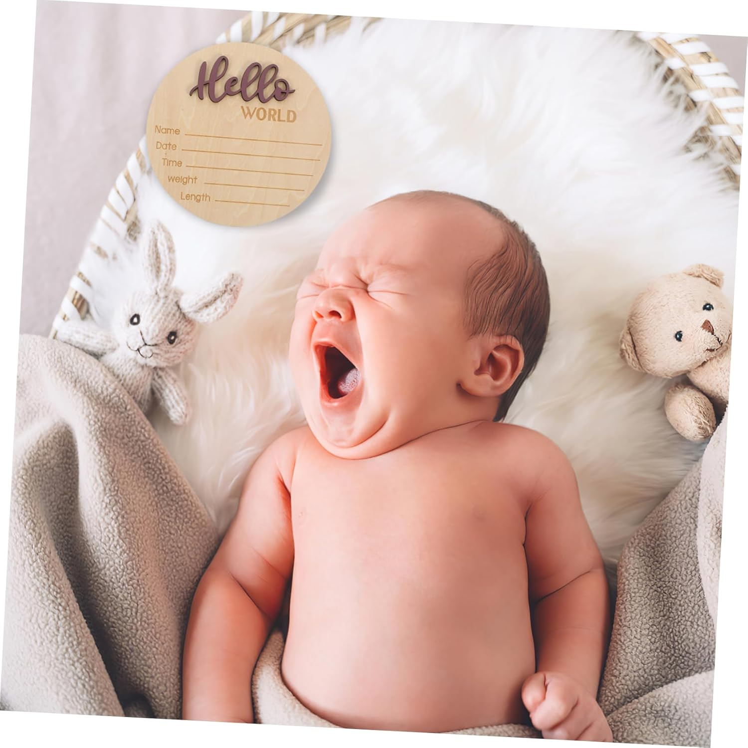 Wooden Birth Announcement round Sign Newborn Name Plaque Photography Prop Arrival Welcome Sign Safe Material for Hospital Shower Nursery Use image number 6