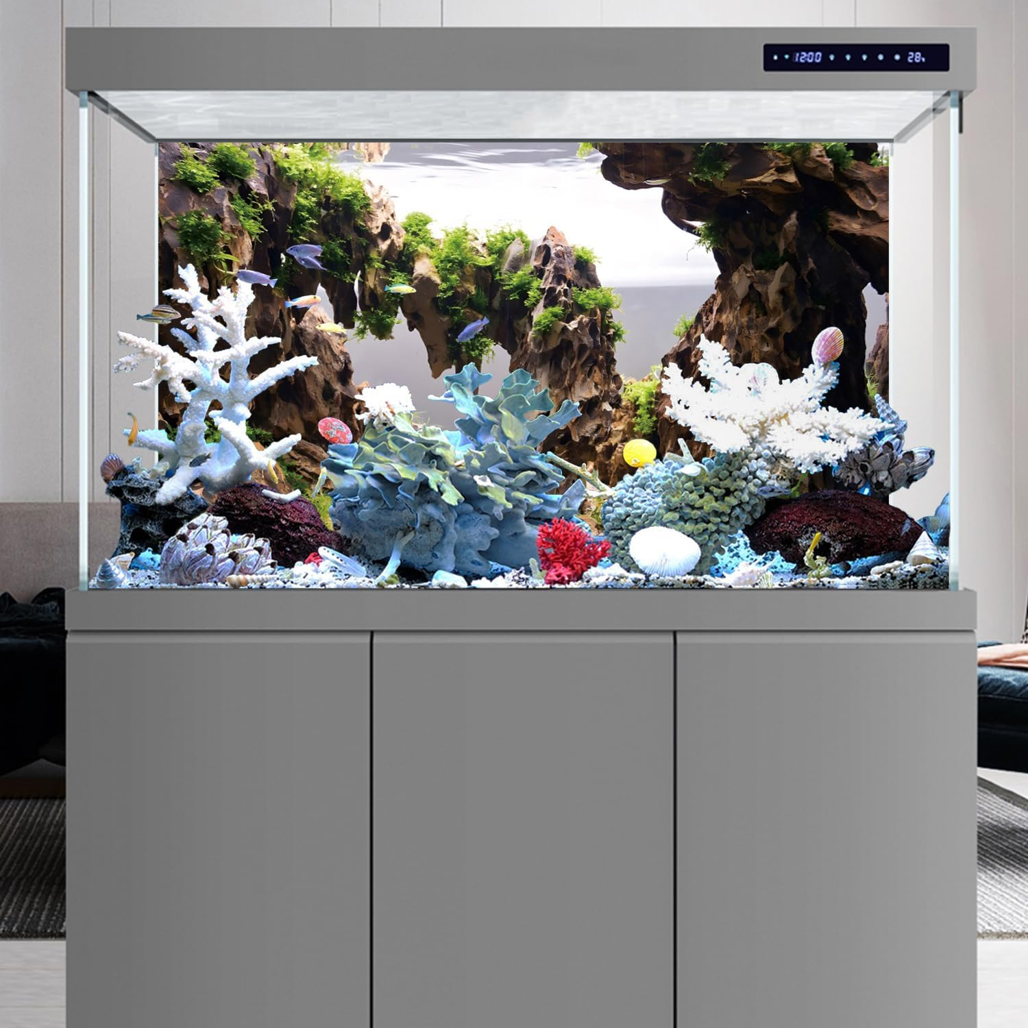 AWERT 24X16 Inches Viewing Stone Fish Tank Background Aquatic Plant River Bed & Lake Aquarium Background Seaweed Aquarium Vinyl Background image number 3