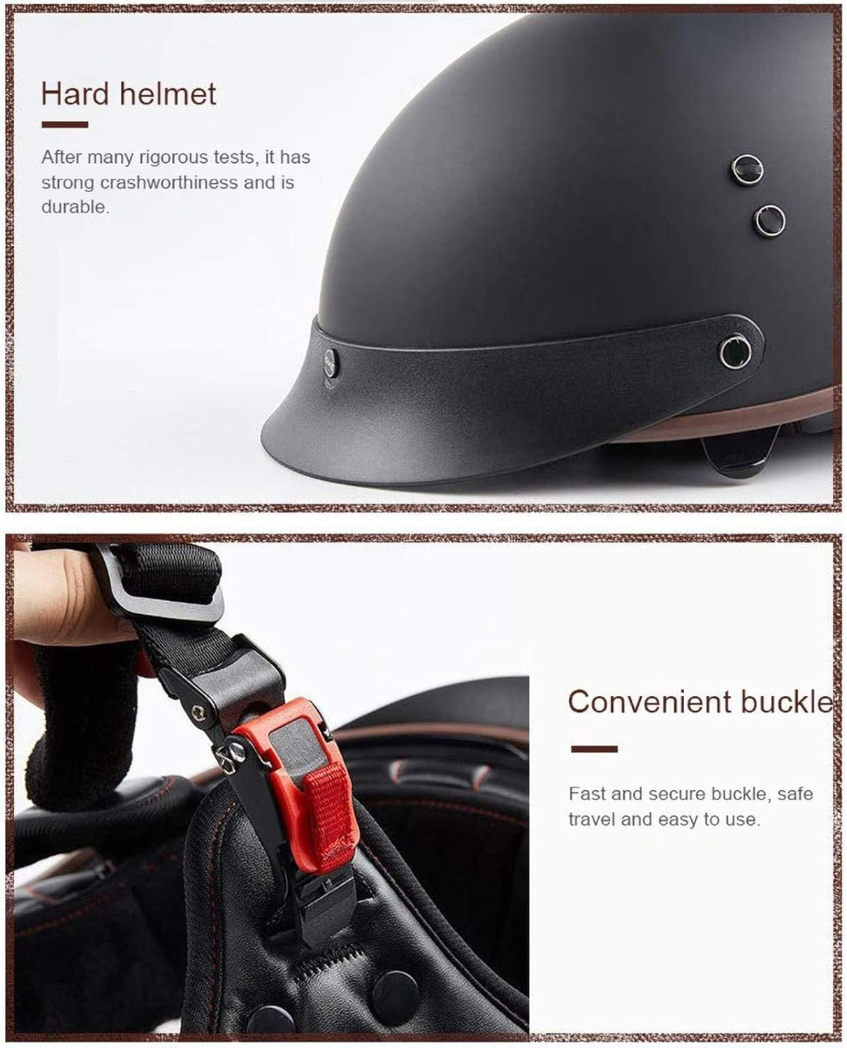 Classic Half Motorcycle Helmet Cruiser Chopper Biker Black ECE/DOT Approved Adult Motorbike Scooter Helmet for Men and Women Vintage German Style Motorbike Scooter Helmet