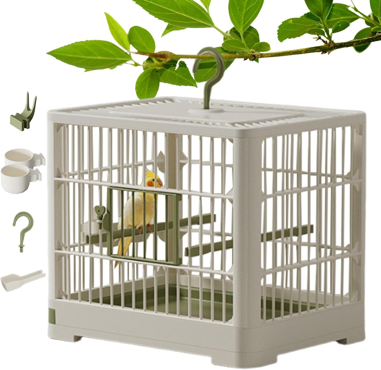 Bird Carrier - Portable Bird Carrier Cage | Weekend Budgie Canary Finch Clear Parrot Travel Cage Ornamental Cage with Dish Hook Handle image number 5
