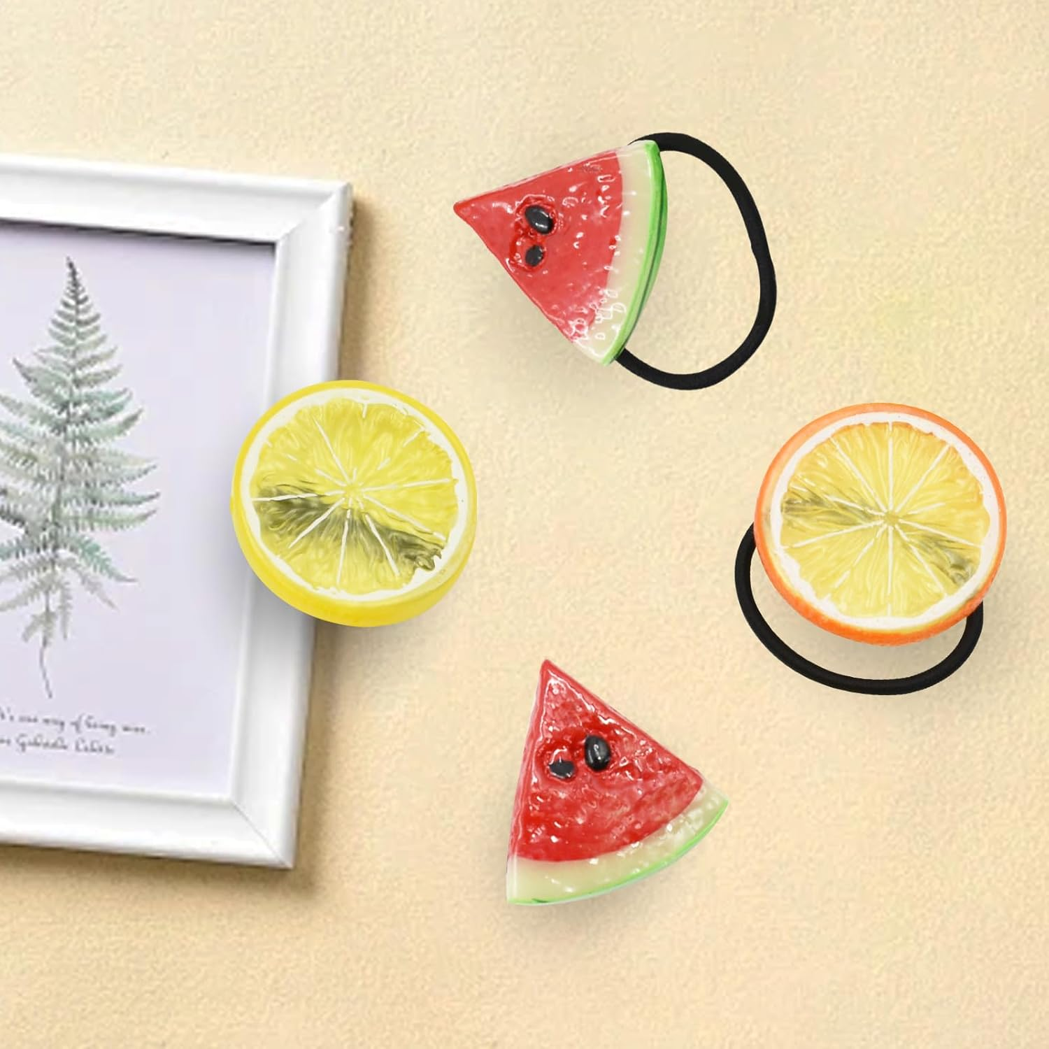 Pack of 3 Hair Ties, 3 Pieces Hair Clips, Lemon, Orange, Watermelon Hair Ties, Lemon, Orange, Watermelon Hair Clips, Hair Accessories for Teenage Girls, Accessories for Girls image number 4