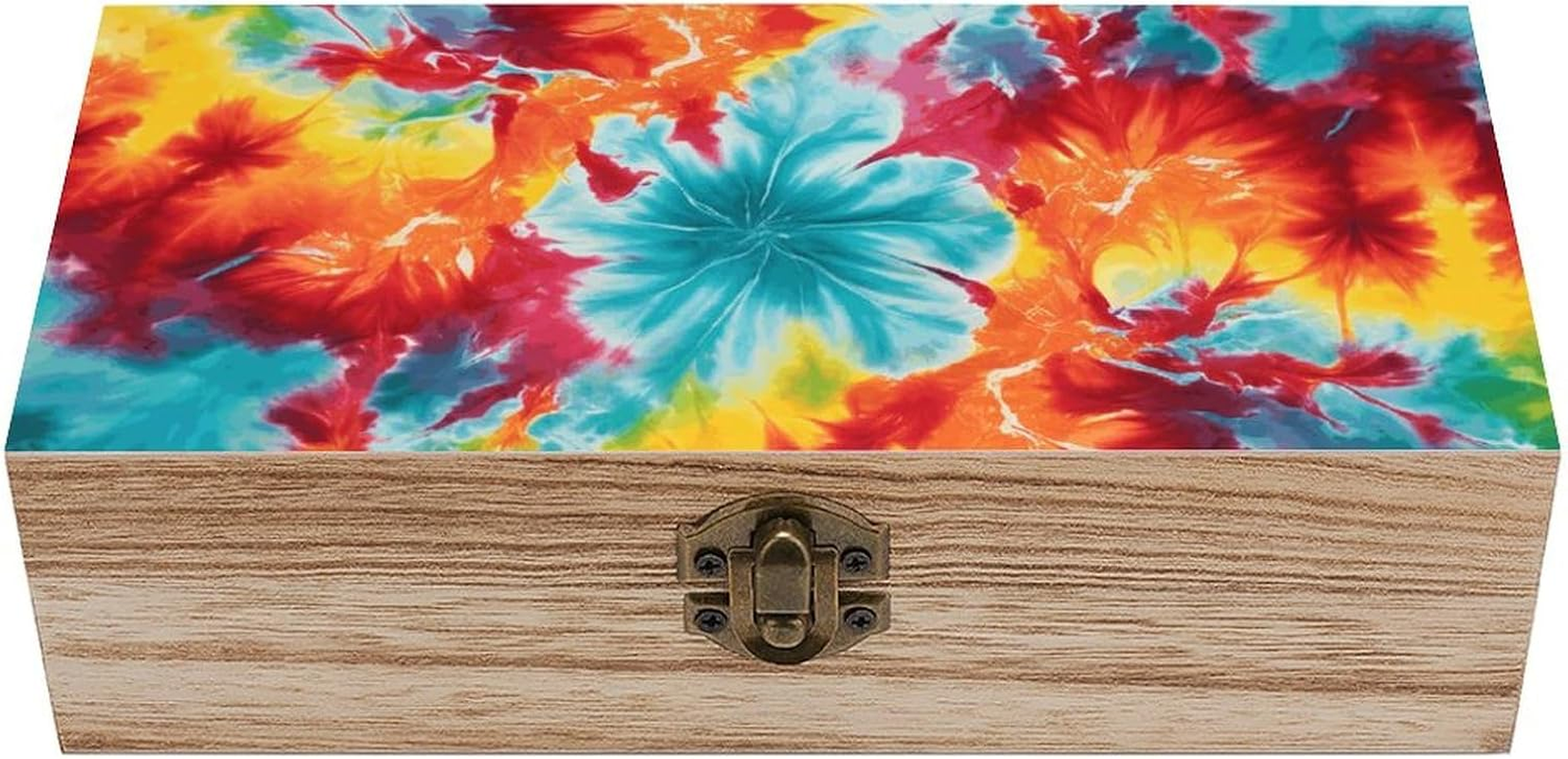 Color Tie Dye Wooden Box Wood Wedding Keepsake Boxes with Lids Small Decorative Boxes Lightweight Wooden Memory Storage Box for Crafts Keepsakes Jewelry Photo Letter Storage