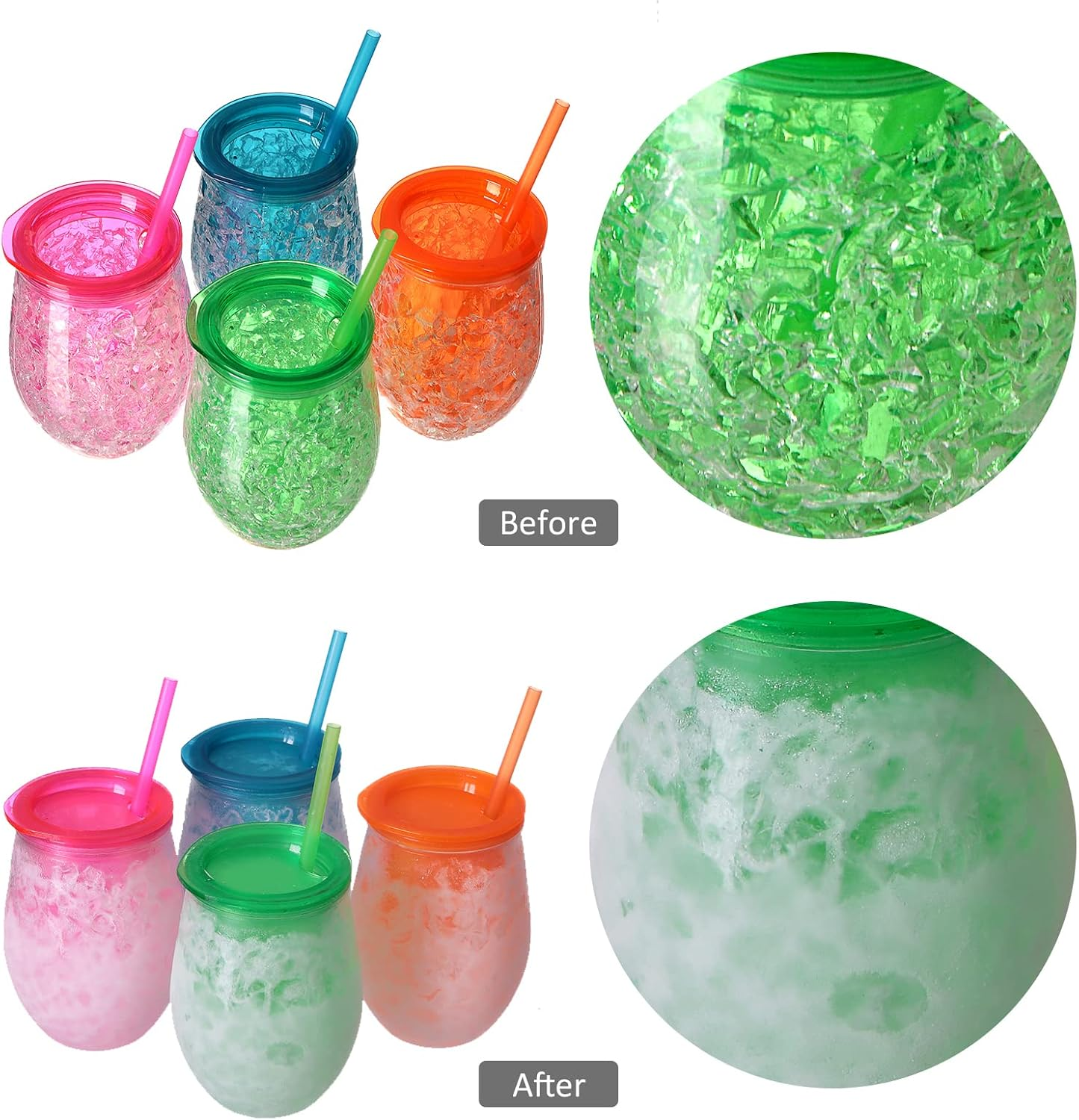 EASICOZI Cute Shape Frosty Freezer Ice Mugs with Straw Clear 11.8Oz Set of 4(Red, Green, Blue and Orange) (Oval) image number 4