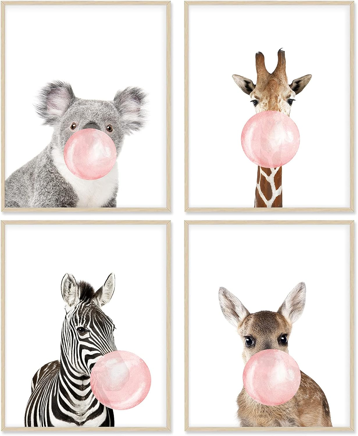 Woodland Nursery Animal Wall Art for Bedroom, Set of 4, 8X10 Canvas Poster Prints, Unframed, Posters for Girls Room, Safari Nursery, Kids Wall Decor