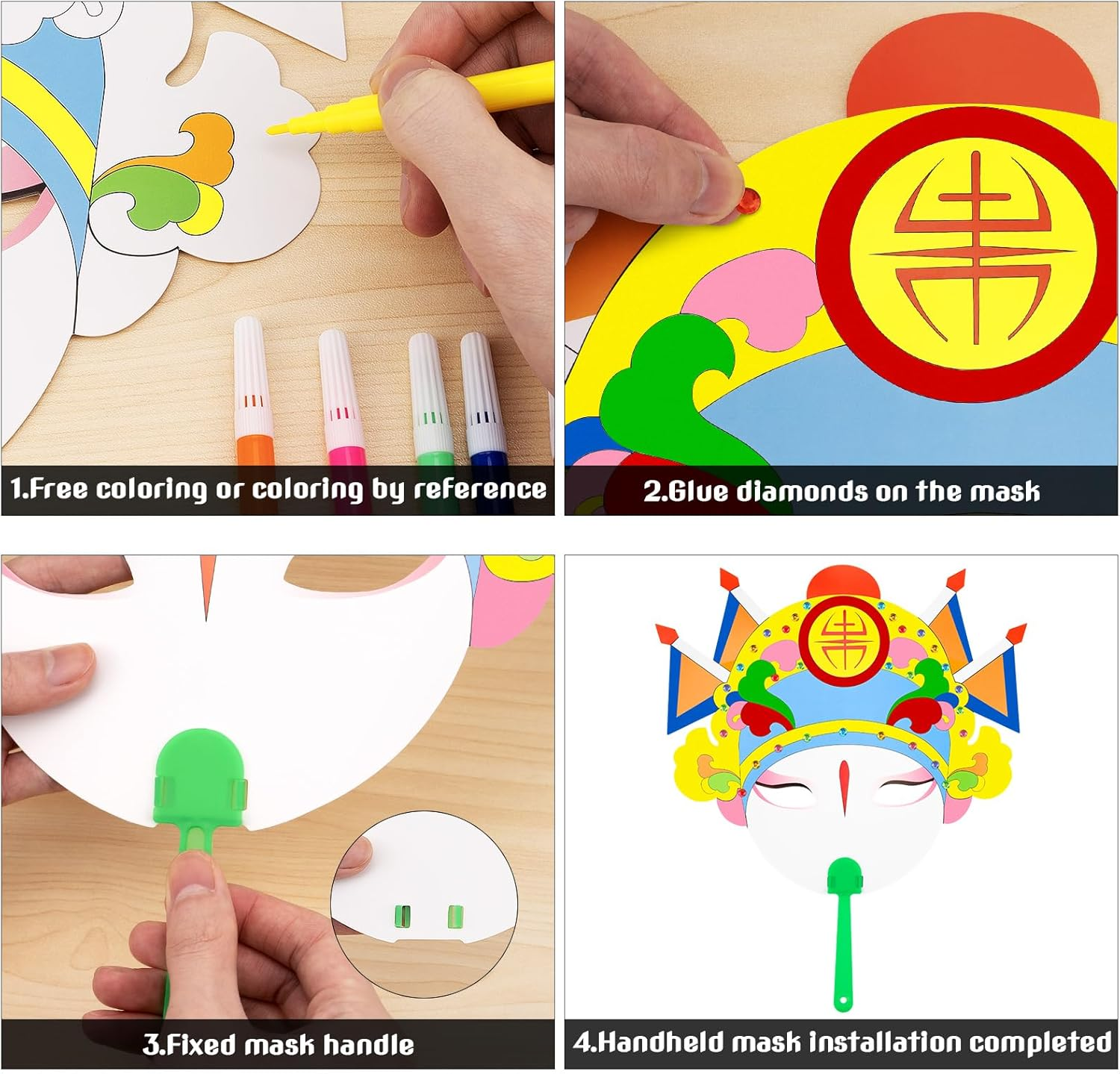 Hannafires 2PCS DIY Colorable Face Mask & Mask Fan - Traditional Chinese Peking Opera Masks, Face-Changing, Creative Painting Craft Kit for Parties, Birthdays & Holidays (Includes DIY Material Pack)