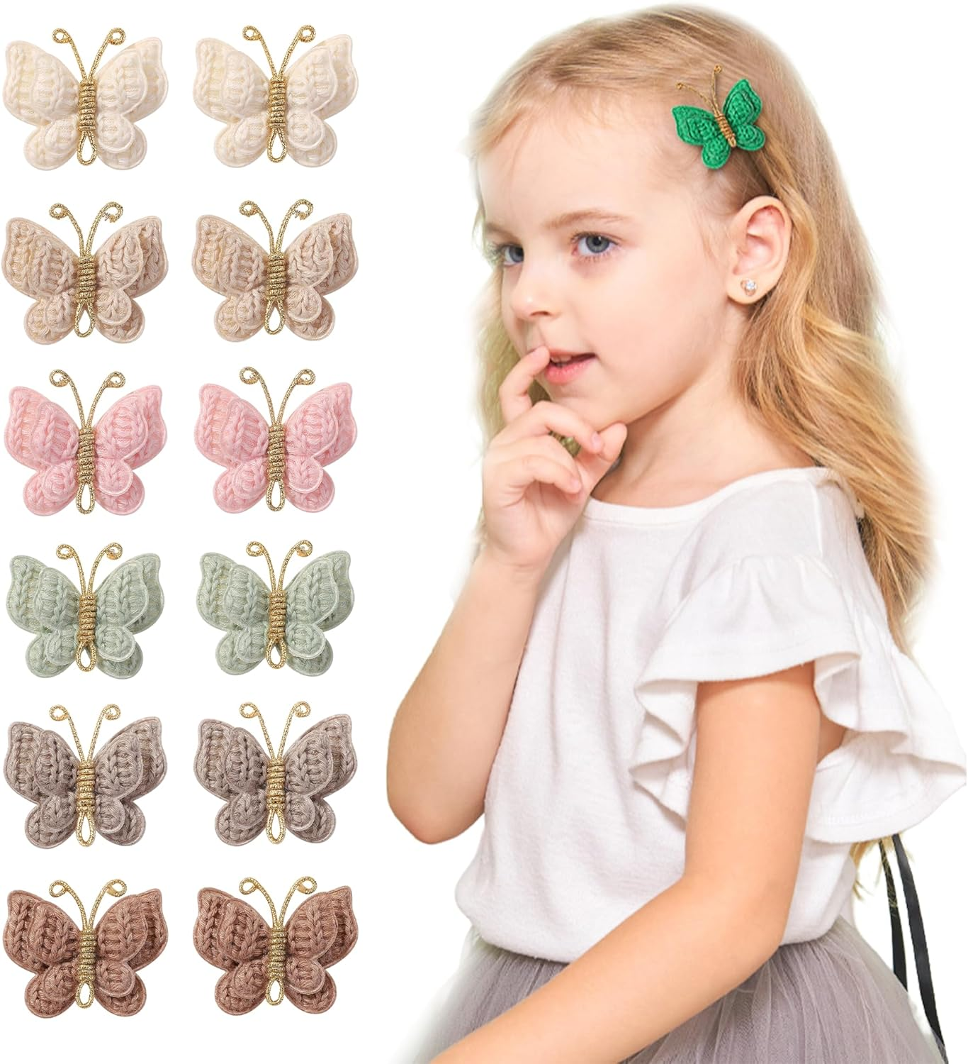 JOVALA 12PCS Baby Girl Hair Bow Clips Mini Butterfly Knitted Hair Clip Barrettes Wedding Hair Accessories for Infants Toddlers Baby Kids