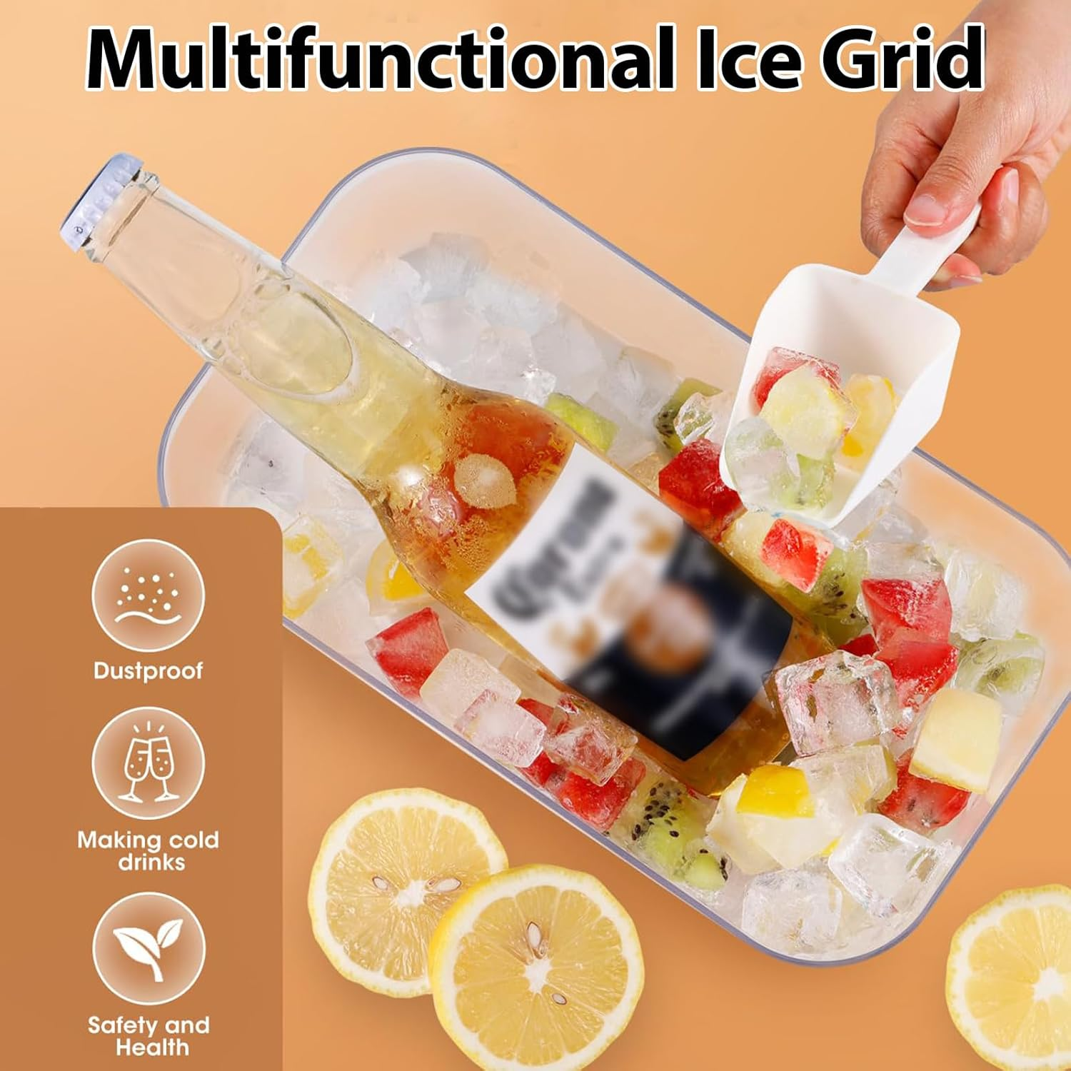 Ice Cube Tray with Lid and Bin, Ice Cube Tray, Easy Release, 64 Pcs Cube Tray, Large Capacity Tray Holder image number 6