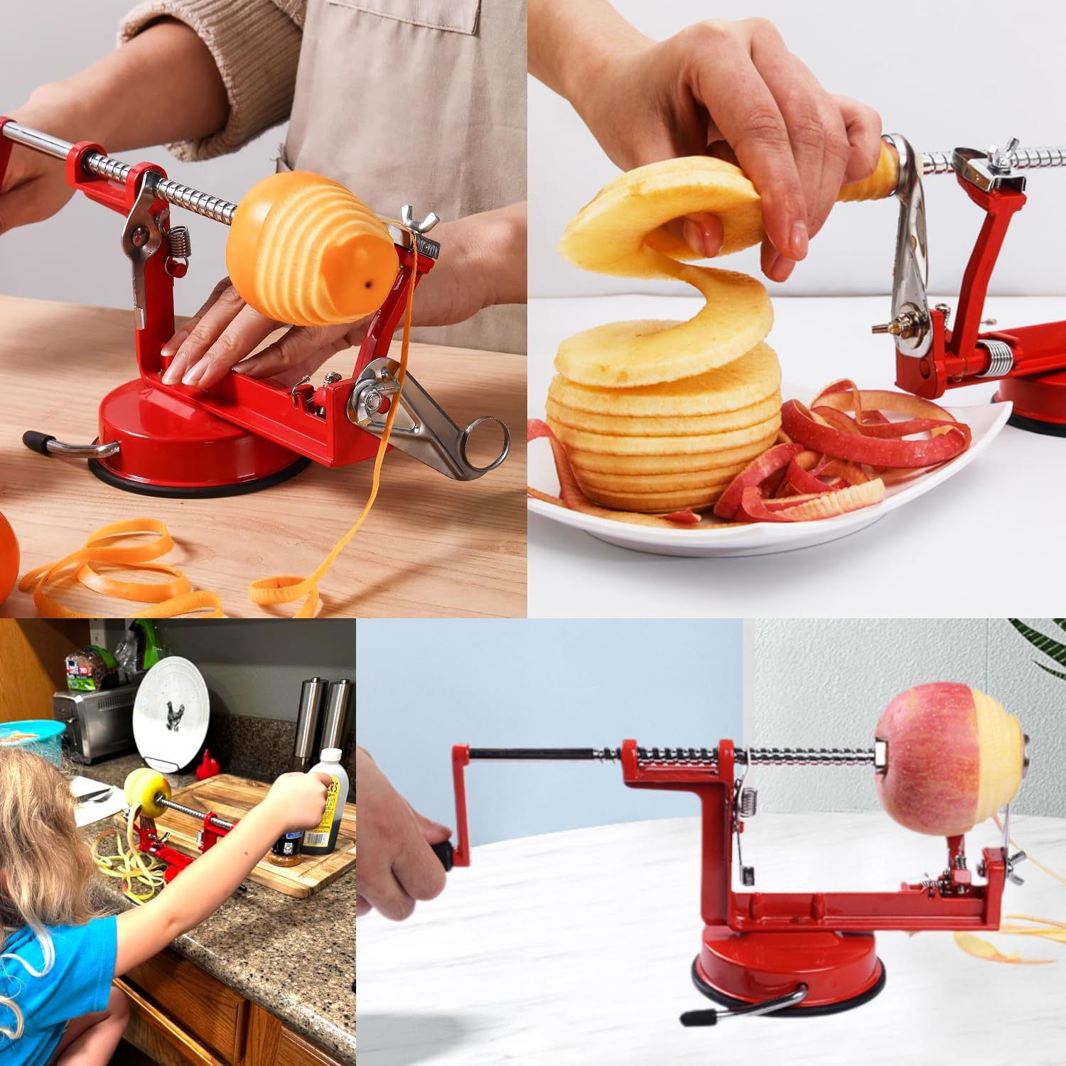 Apple Peeler, Apple Peeler Slicer Corer, Durable Hand-Operated Fruit Peeler with Stainless Steel Blades and Powerful Suction Base for Apples Pears Potatoes (Red) image number 3