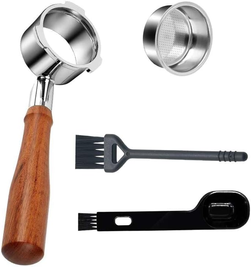 54Mm Bottomless Portafilter with Walnut Handle, Compatible with Breville 8 Series, Bambino, Delonghi EC680/685, CASABREWS, Mr. Coffee &ndash; Includes Filter Baskets, Puck Screen, Spoon & Brush (M)