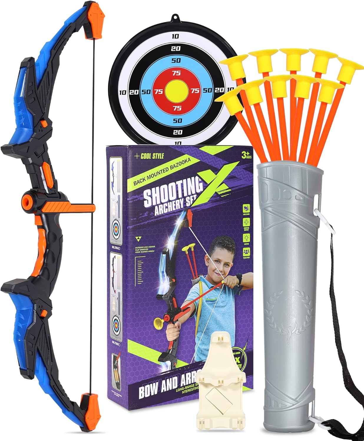 Kids Bow and Arrow Set, LED Light up Archery Toy Set, 10 Suction Cup Arrows, Target & Quiver, Indoor and Outdoor Kids Toys for Children Boys Girls, Christmas Birthday Gifts for Kids image number 1