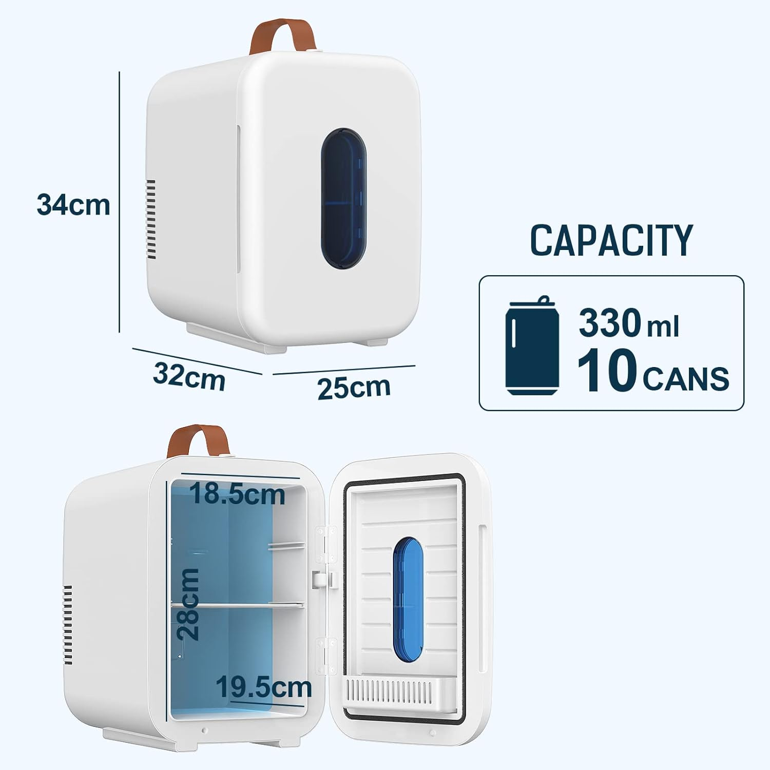 ADVWIN Mini Fridge, 10L Portable Mini Refrigerator Personal Small Fridge Cooler, 12V Compact Car Refrigerator, White image number 2
