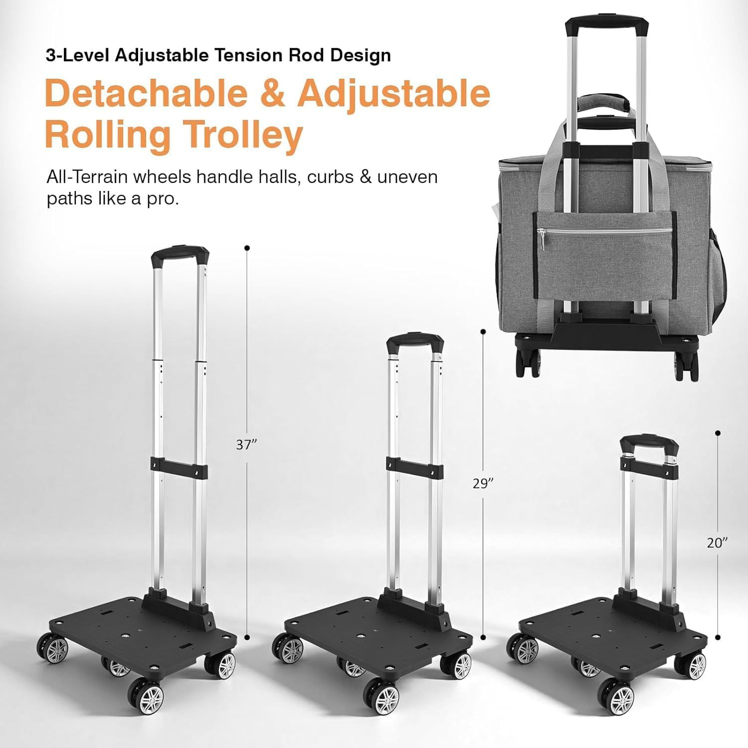 FINESUN Rolling Tote Bag for Women Teacher Bag Rolling Cart Briefcase with Wheels Carry on Wheeled Bag for Work,Office,Craft, Grey, One Size