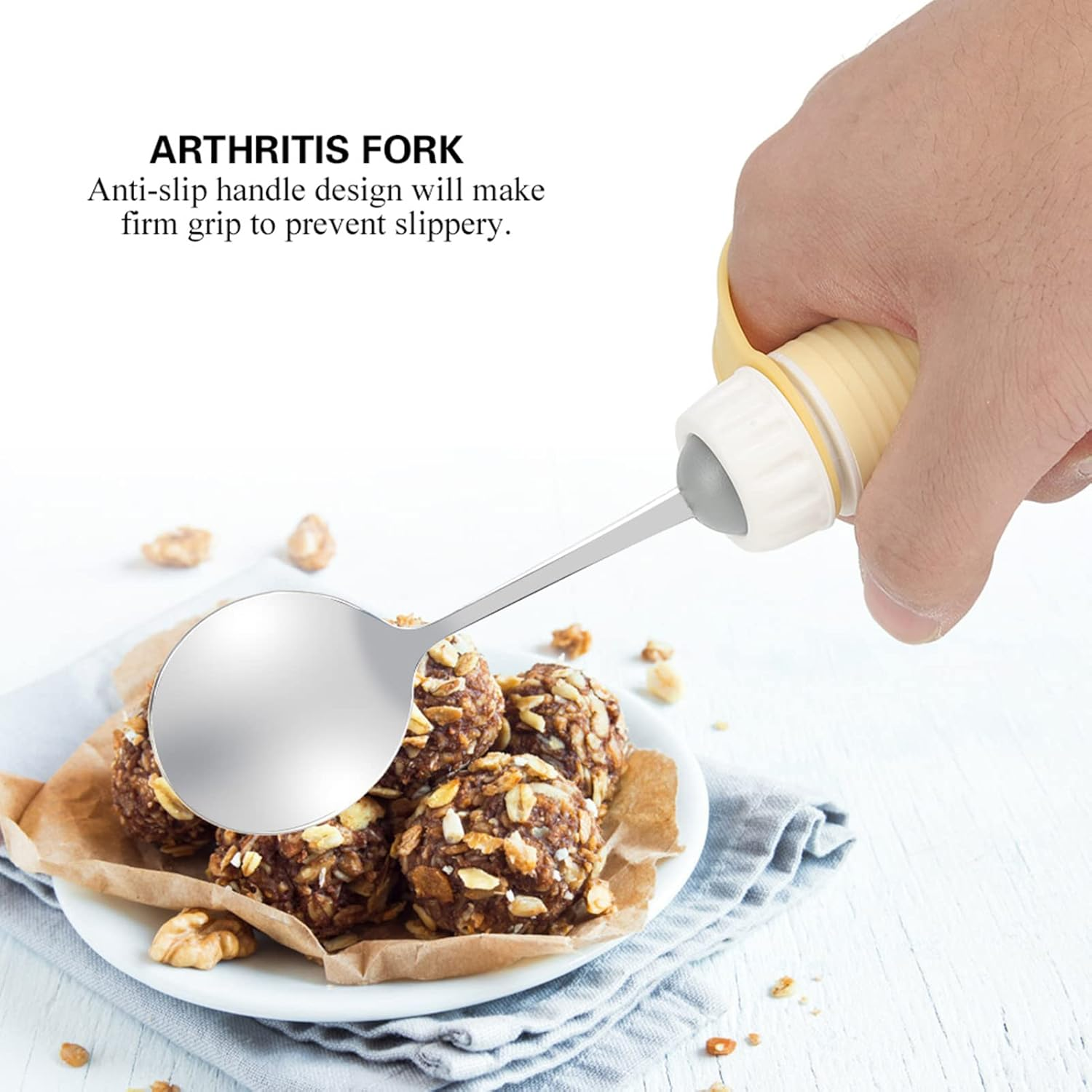 Adaptive Utensils with Adjustable Silicone Strap, Removable Flexible 360 Degree Rotating Eating Tablewares Non Slip Handles for Hand Tremors Arthritis Parkinson&rsquo;S Elderly (Spoon) image number 2