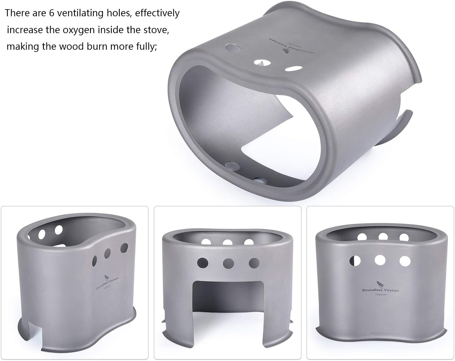 Boundless Voyage 2 in 1 Titanium Canteen Cup Wood Stove Set with Folding Handle and Hanging Ring Portable for Outdoor Hiking Camping Traveling A-Ti2005C image number 2