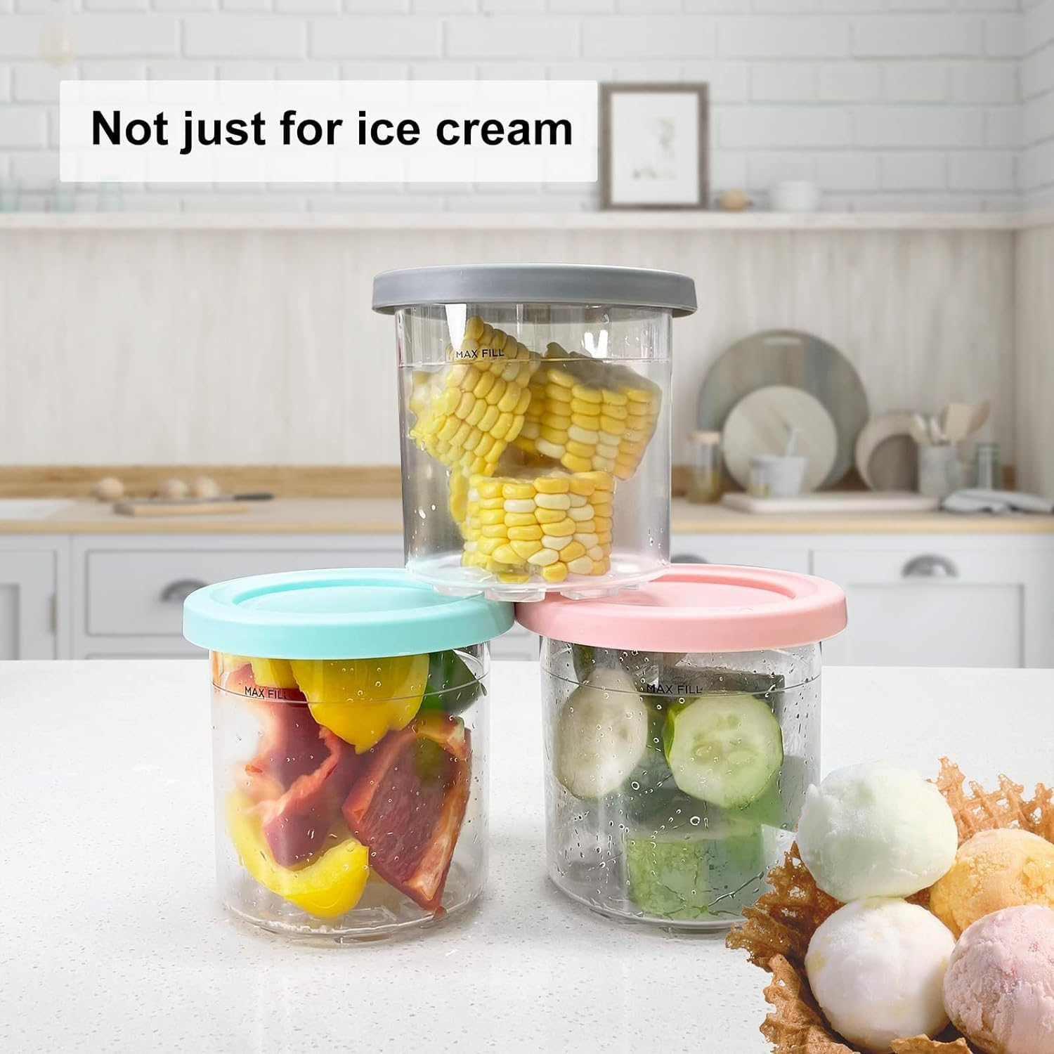 Taicols Containers Replacement for Ninja Creami Pints and Lids, 4 Pcs Ice Cream Tubs for Ninja Creami, Stackable Ice Cream Pints Container Compatible with Nc299Amz/Nc300S Series Ice Cream Maker image number 5