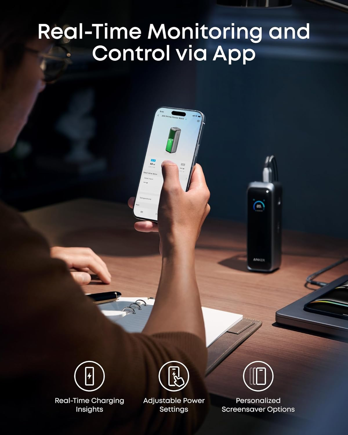 Anker Prime Power Bank, 20,100Mah 3-Port Portable Charger with 220W Output, Two-Way Charging, Flight-Approved, App Control, for Macbook, Iphone 17/16/15 Series, and More, Charging Base Not Included image number 1