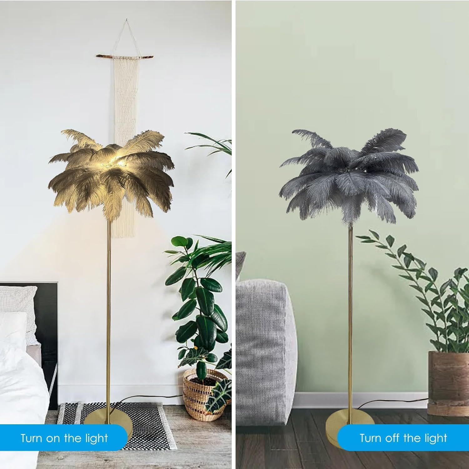 Luxurious Ostrich Feather Floor Lamp&ndash;This Elegant Floor Lamp Features 48 Natural Ostrich Feathers, Offering a Soft, Warm Glow and Creating a Glamorous Atmosphere in Your Living Room image number 3