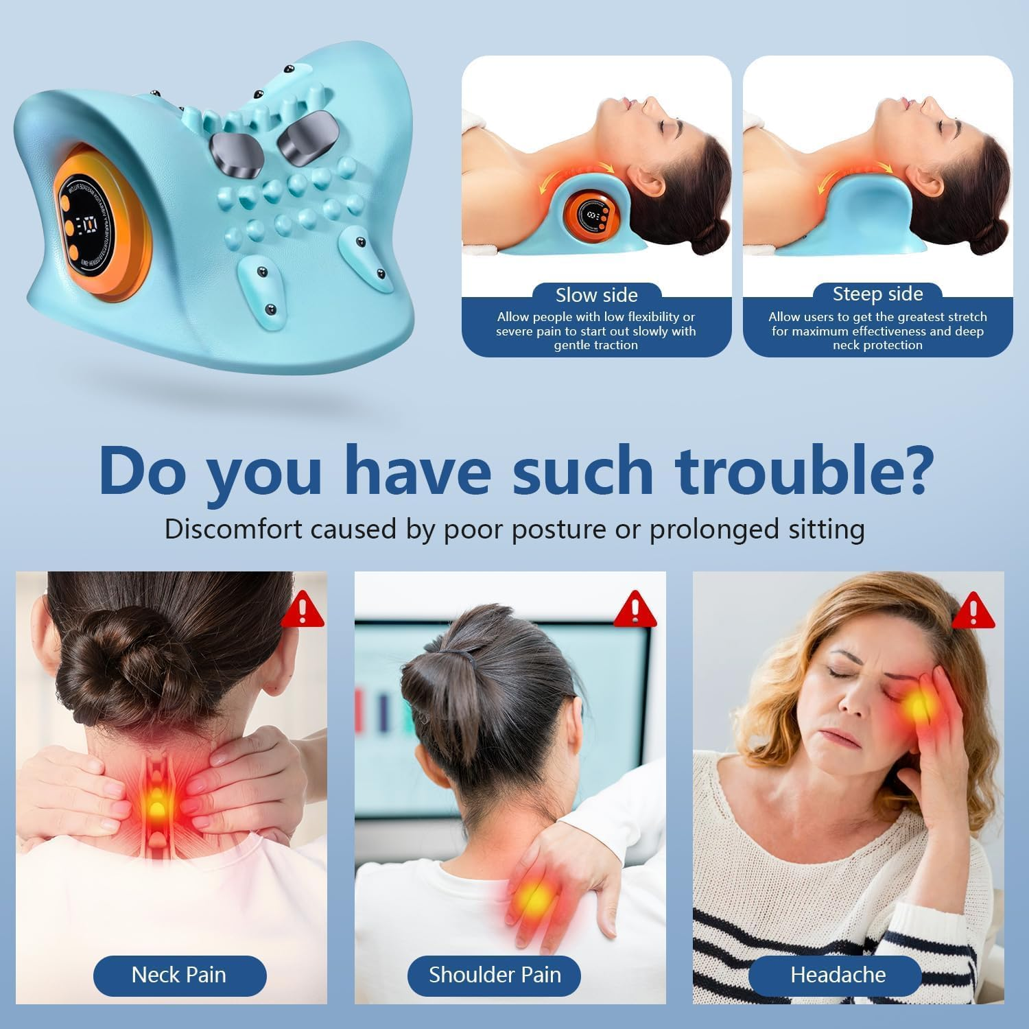 Neck Massager, Neck Stretcher and Shoulder Relaxer with Heat, Portable Cordless Shoulder Cervical Traction Device for Pain Relief Electric Massager Pillows (Blue) image number 1