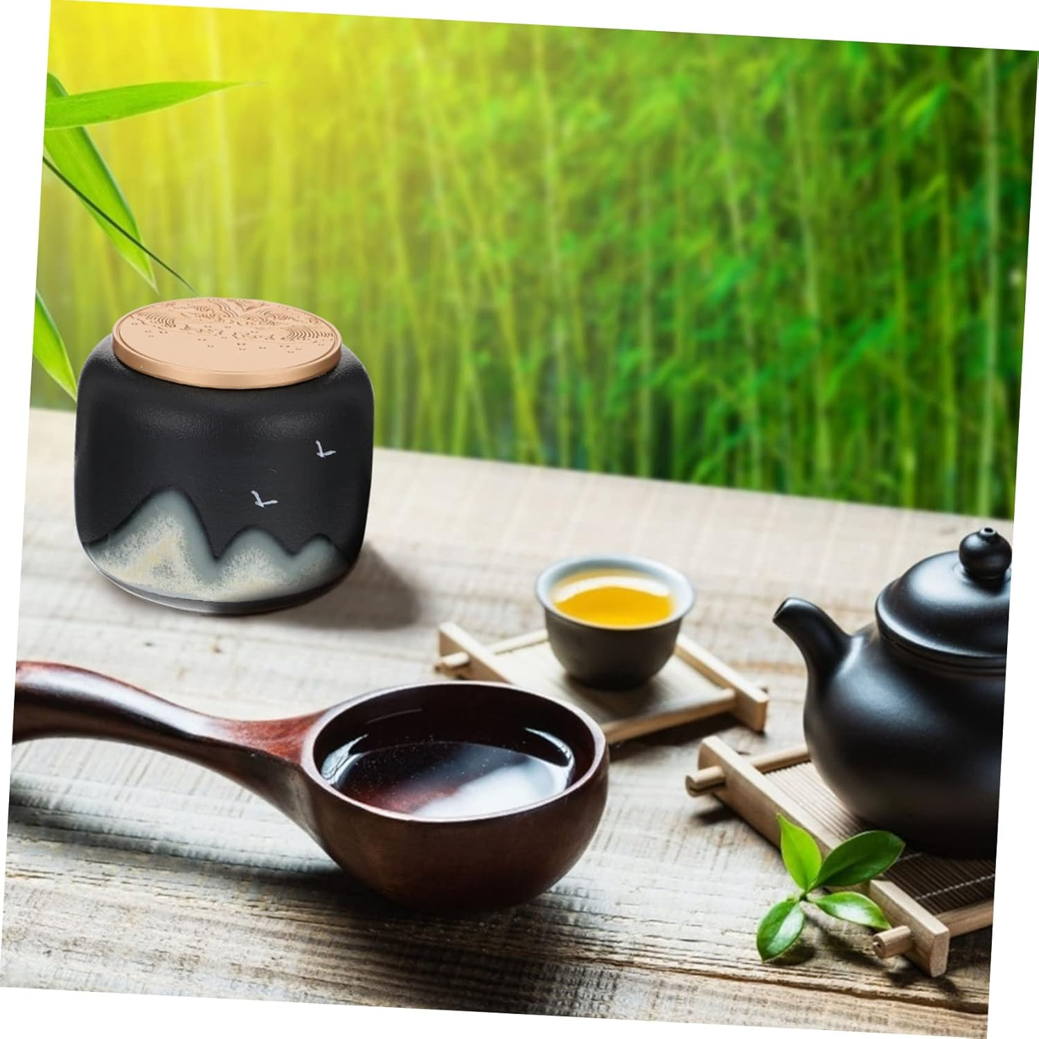 Operitacx 1Pc Black Clay Tea Jar Sealed Storage Canister Tea Organizer for Home Office image number 4