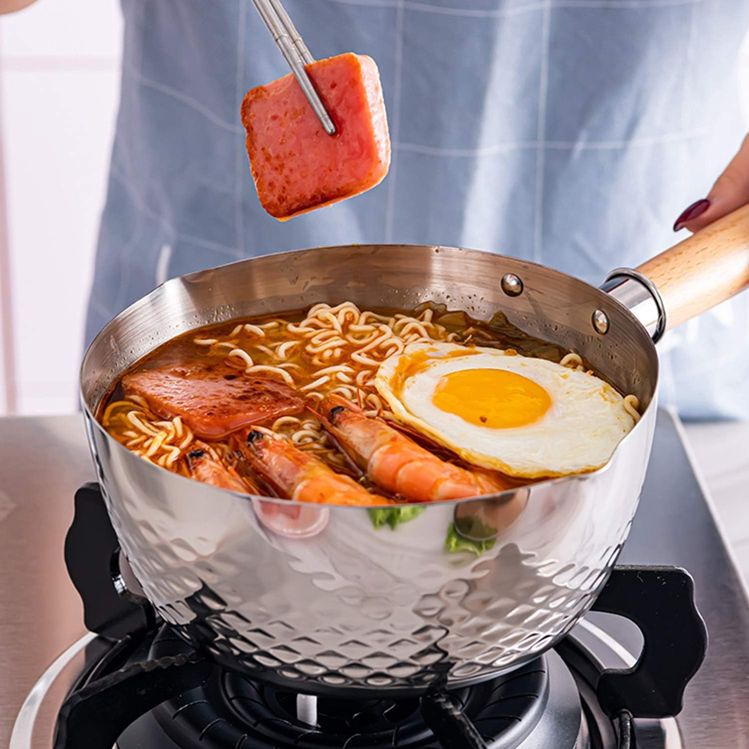Stainless Steel Saucepan Milk Sauce Pan with Glass Lid and Oil Drip Rack，Deep Type Yukihira Saucepan，1.7 Quart (18Cm / 7Inch / 1.7 Quart) image number 2