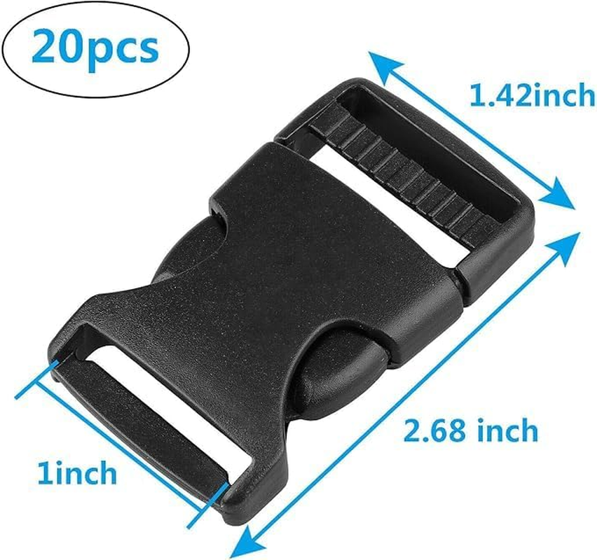 20 Pcs Plastic Quick Side Release Buckle Clip Adjustable Parachute Buckle Fit for 1Inch Webbing Straps for Bracelets Backpack Tactical Bag and Gear