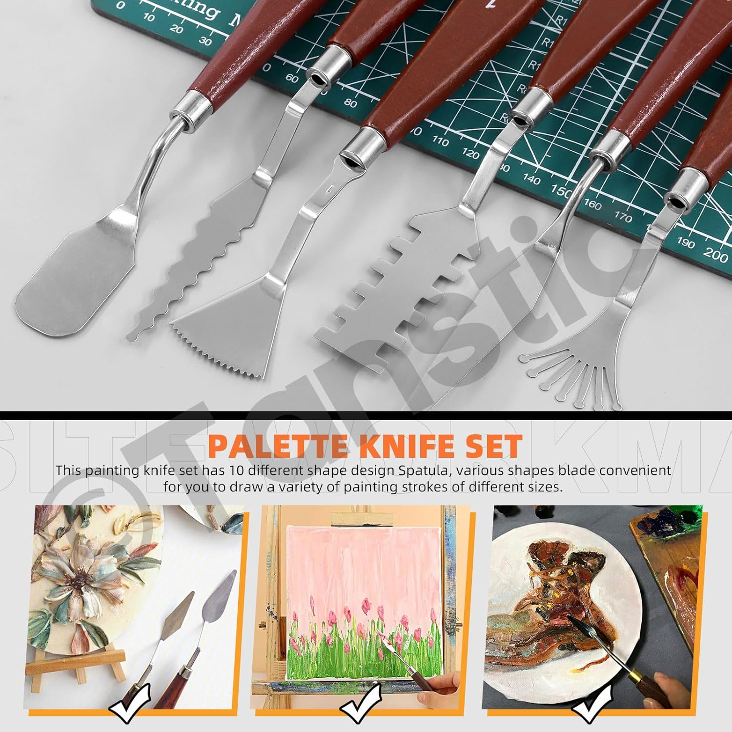Tanstic 10Pcs Palette Knife Set, Stainless Steel Spatula Painting Knife Painting Mixing Scraper Pallet Knife with Wooden Handle for Color Mixing Oil Painting Supplies image number 2