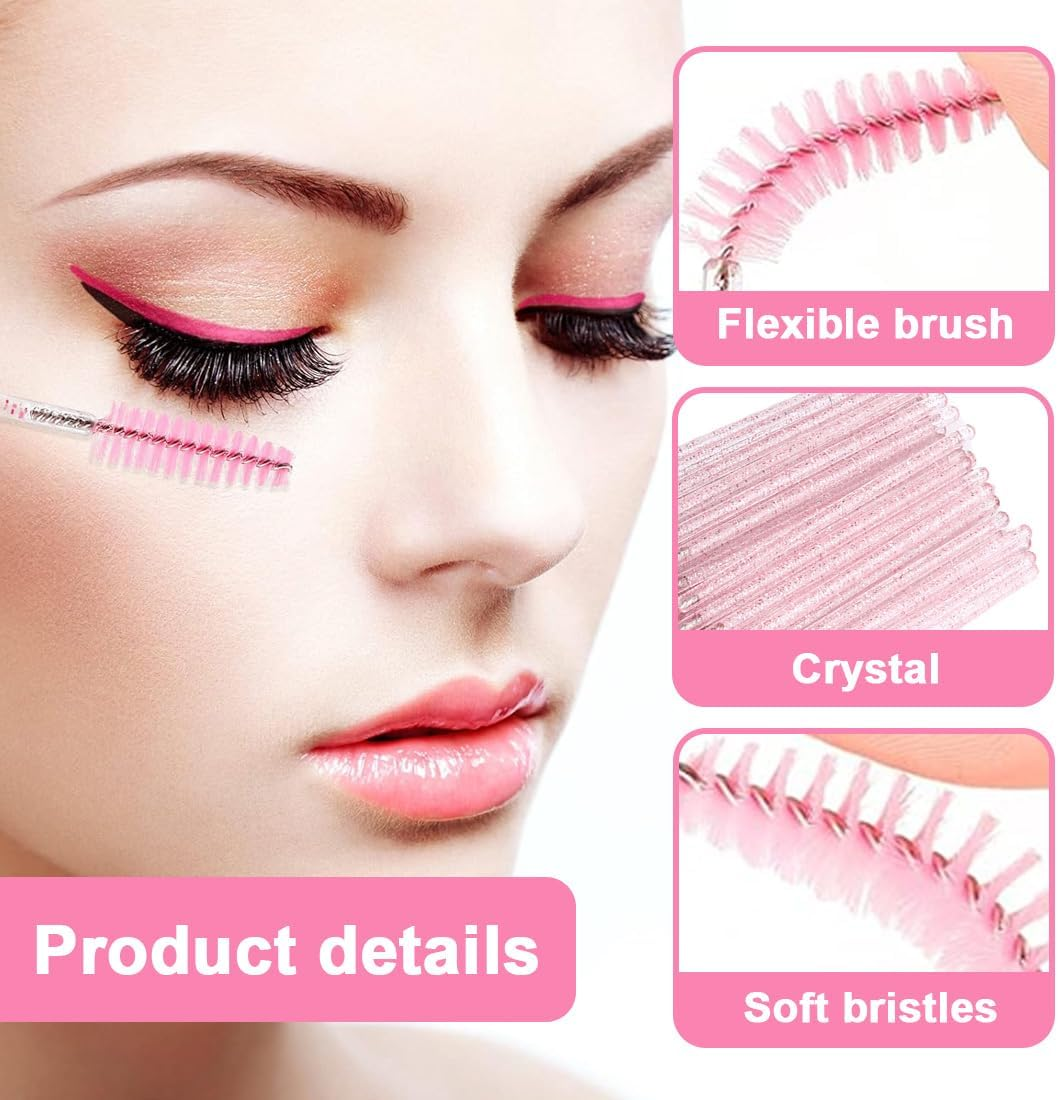 SGERUFZ 50 Eyelash Brushes, Eyelash Extension Brush, Eyebrow Applicator, Eyelash Brushes for Salon and Home, False Eyelash Extension Makeup Brushes (Pink) image number 2