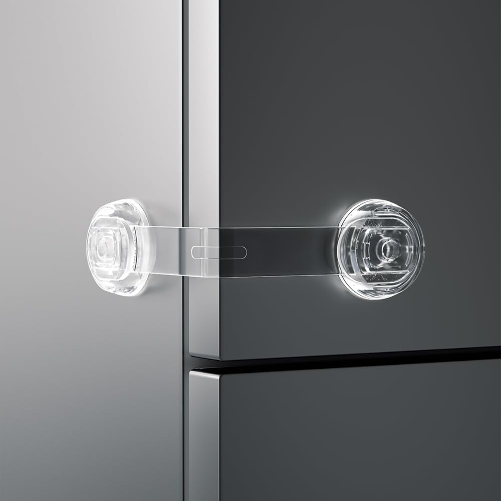 SAFELON 6 PCS Child Safety Locks, Cupboards Straps Locks, Baby Safety Drawer Locks, Childproof Locks for Cabinets, Kitchen, Toilets, Cupboard, Easy Install, No Tools Needed (White)